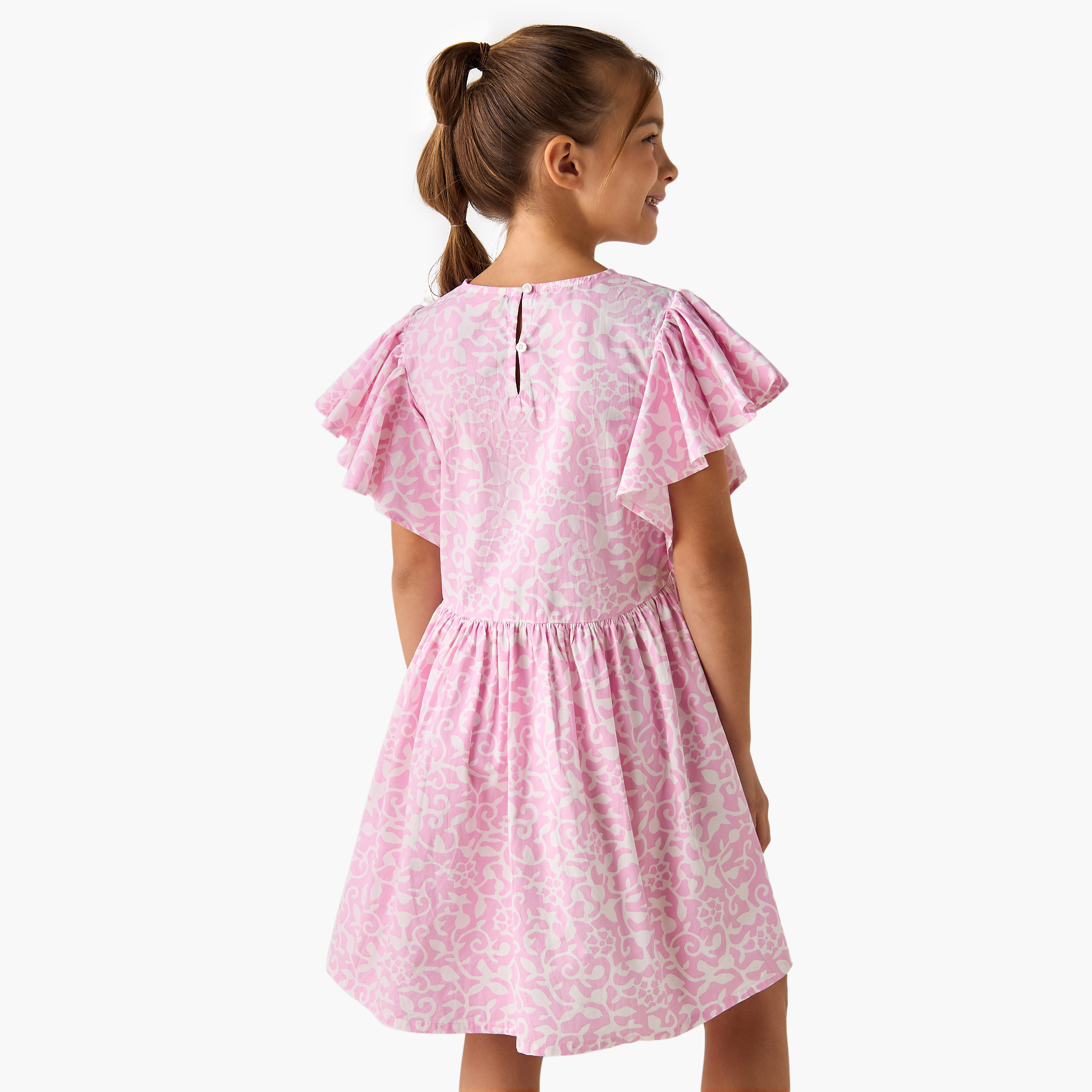 Juniors Flower Print V-Neck Dress with Ruffle Sleeves-girls-clothing-dressesandjumpsuits-image-3