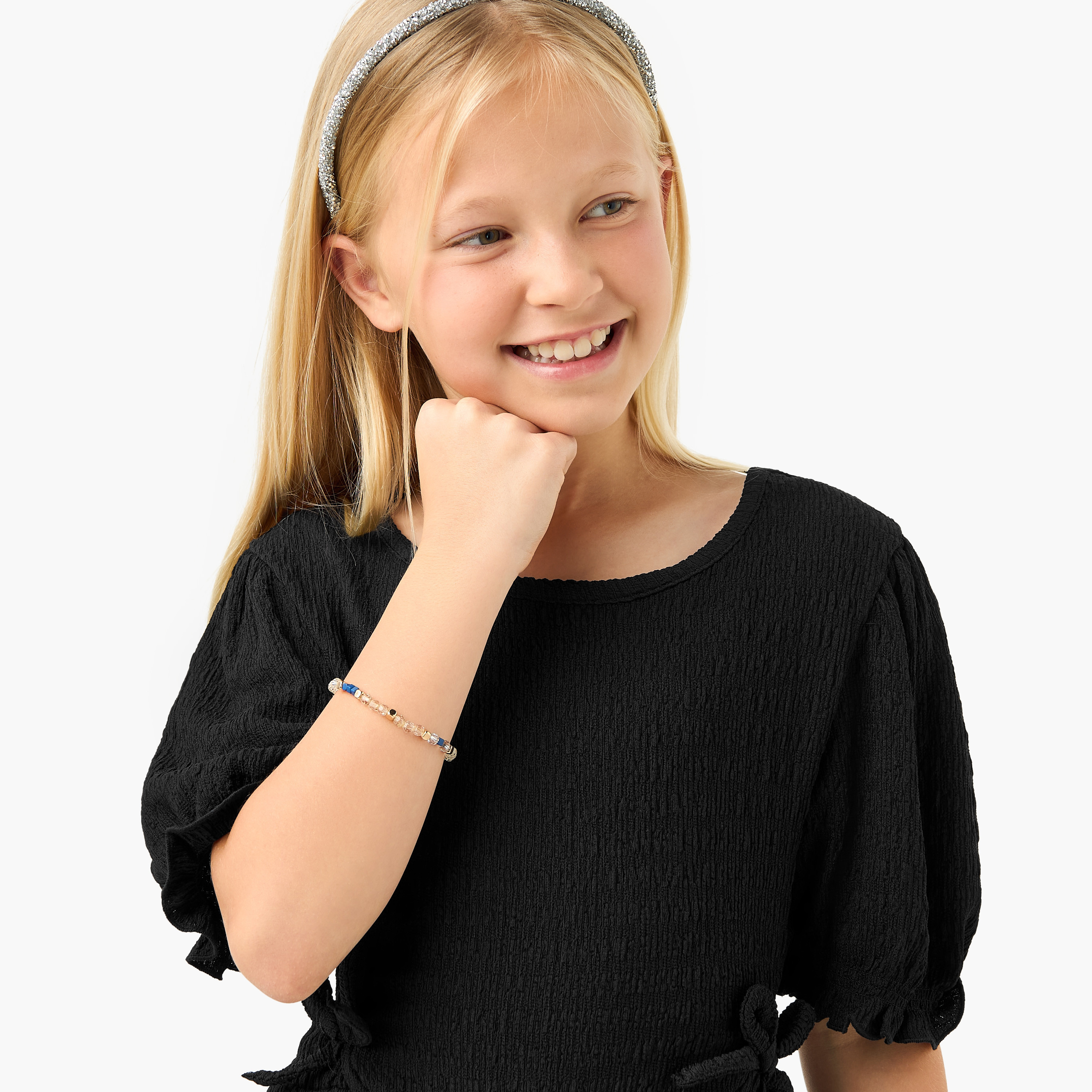 فستان بارز الملمس بتفاصيل مفرغة وأكمام منفوخة من جونيورز-girls-clothing-dressesandjumpsuits-image-4