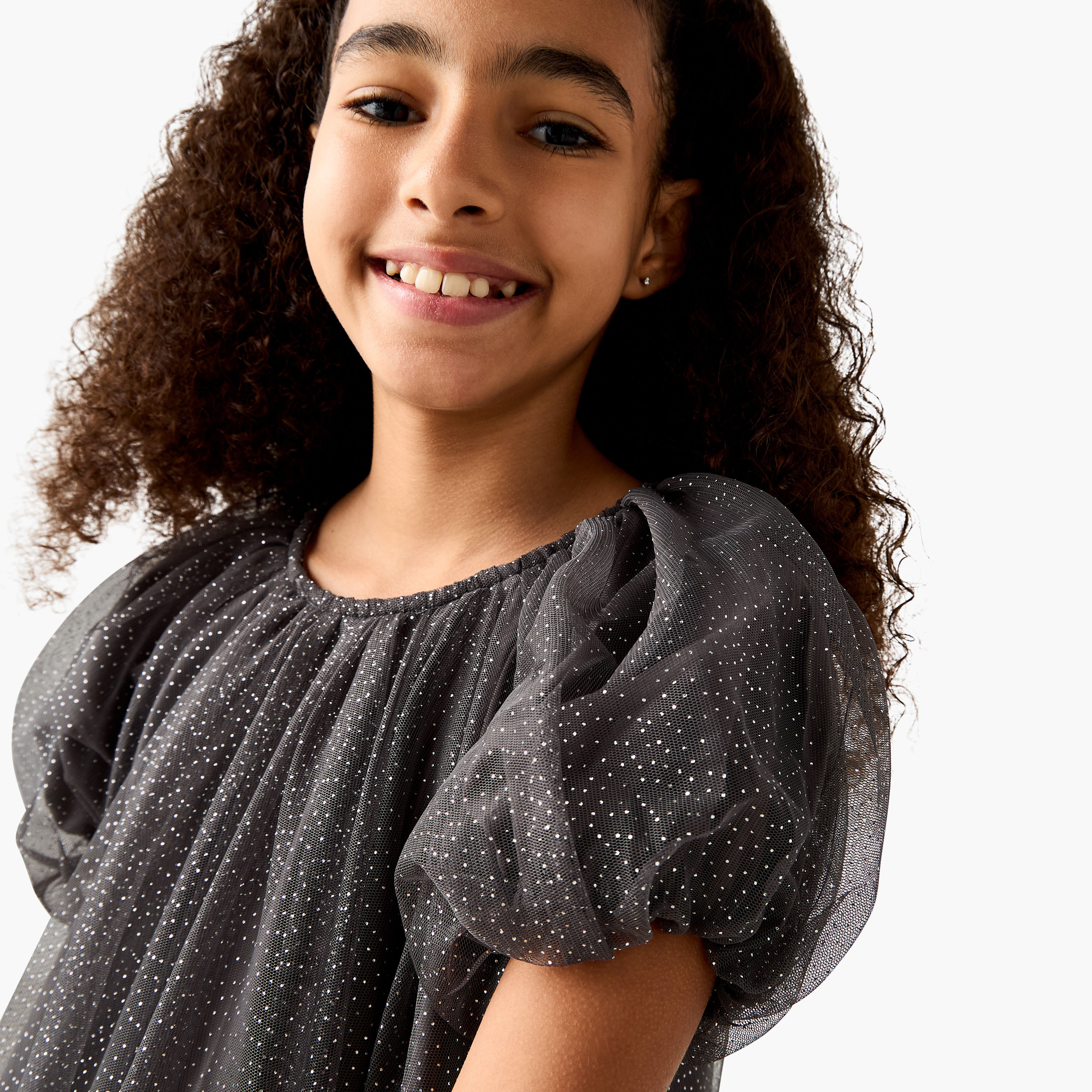 فستان إيه لاين مزين بياقة مستديرة وأكمام قصيرة من جونيورز-girls-clothing-dressesandjumpsuits-image-4