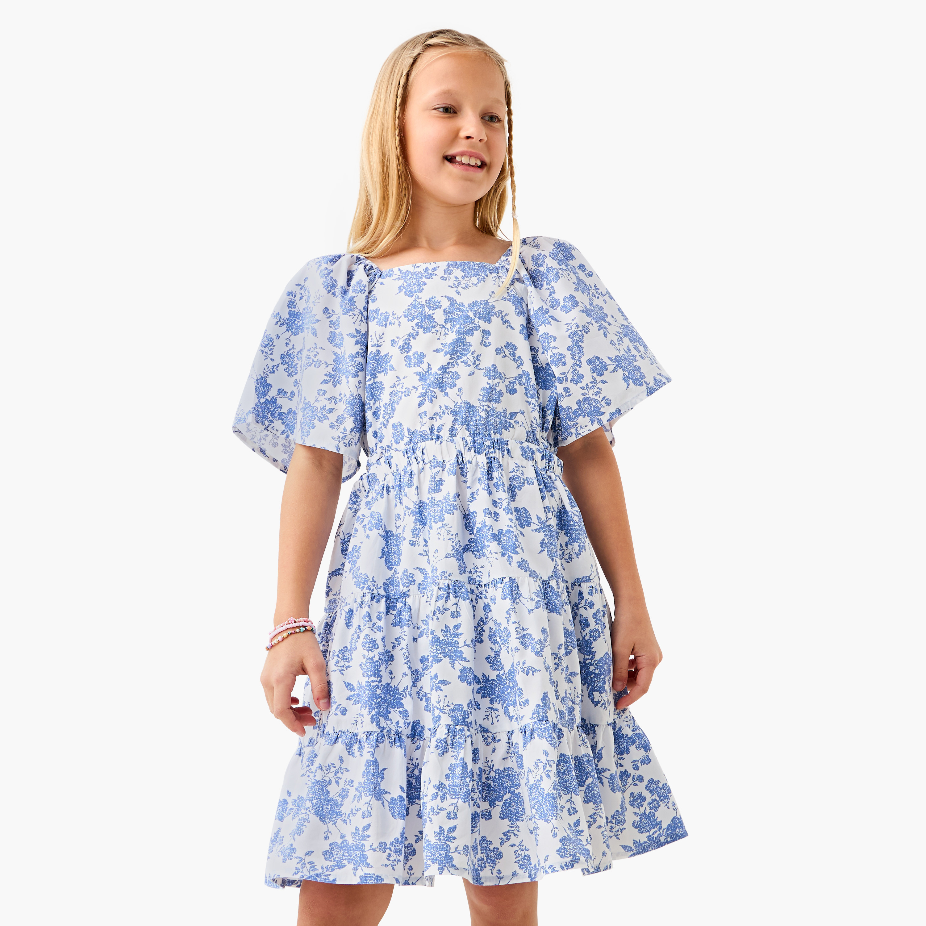 فستان بطبعات أزهار وأكمام واسعة من جونيورز-girls-clothing-dressesandjumpsuits-image-1