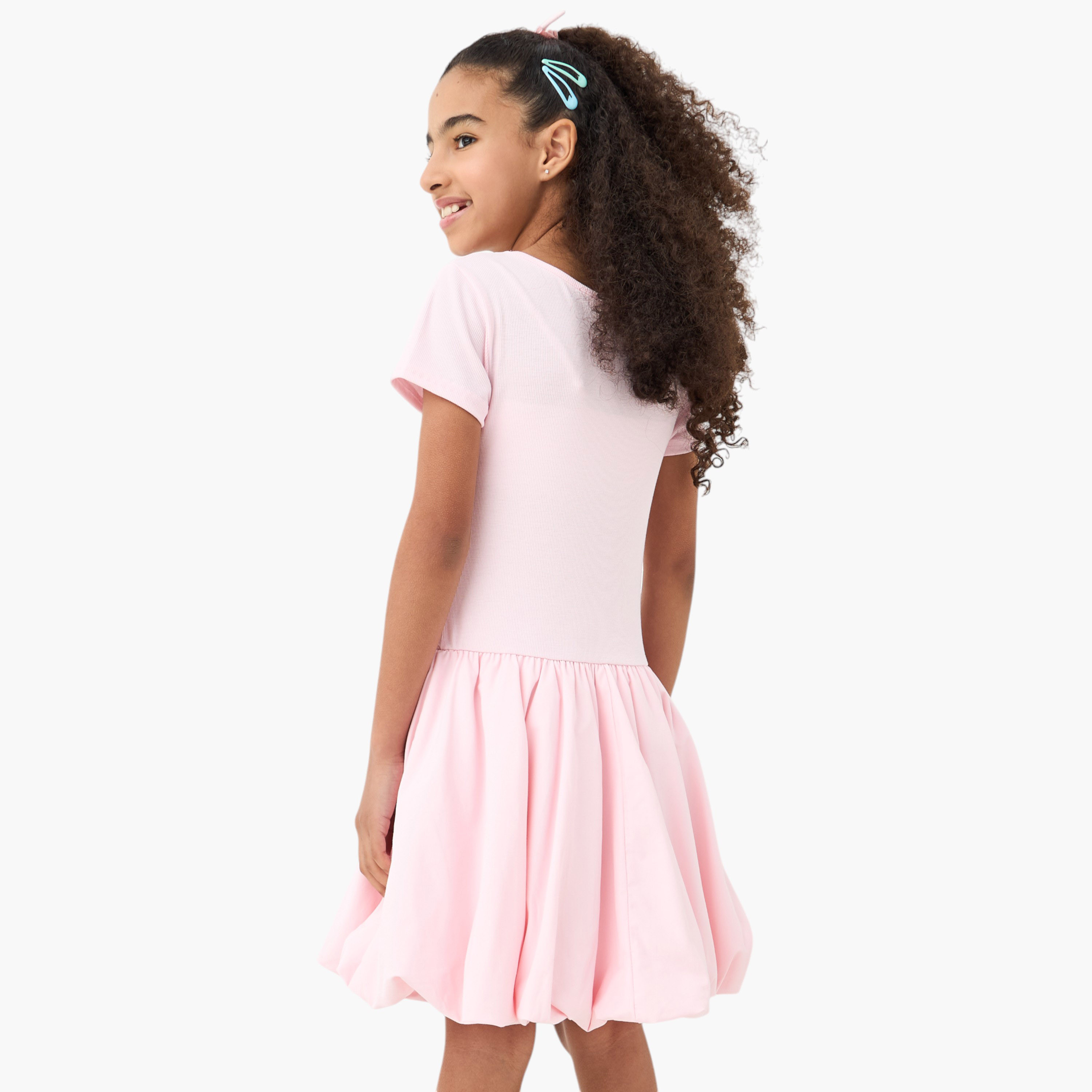 Juniors Textured Balloon Dress with Short Sleeves-girls-clothing-dressesandjumpsuits-image-3