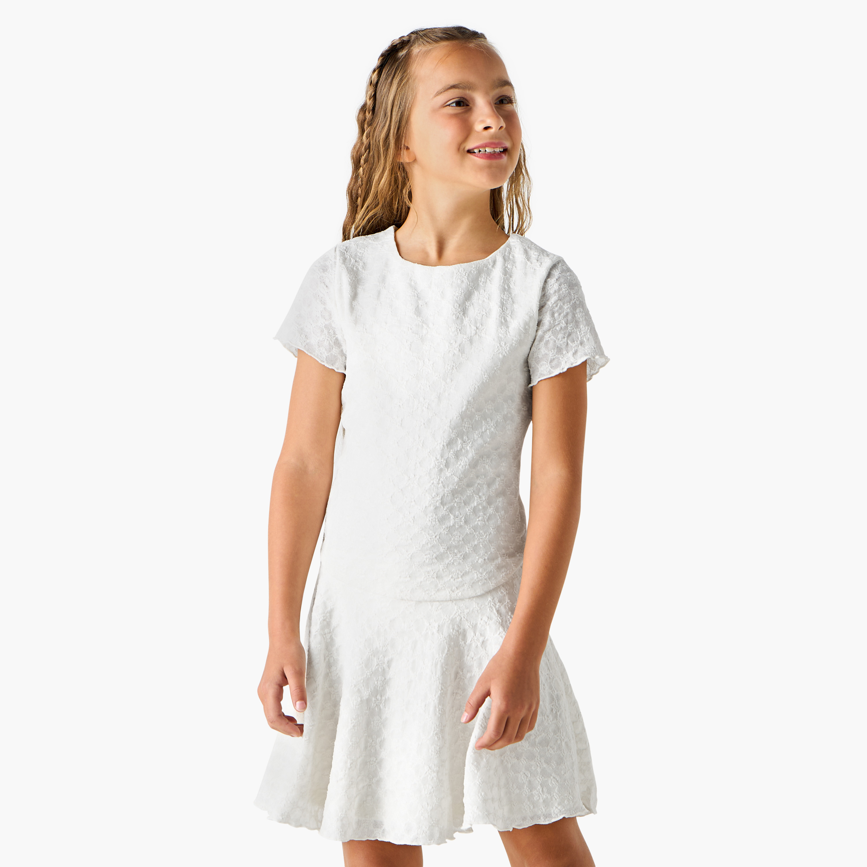 Juniors Textured Dress with Short Sleeves-girls-clothing-dressesandjumpsuits-image-1