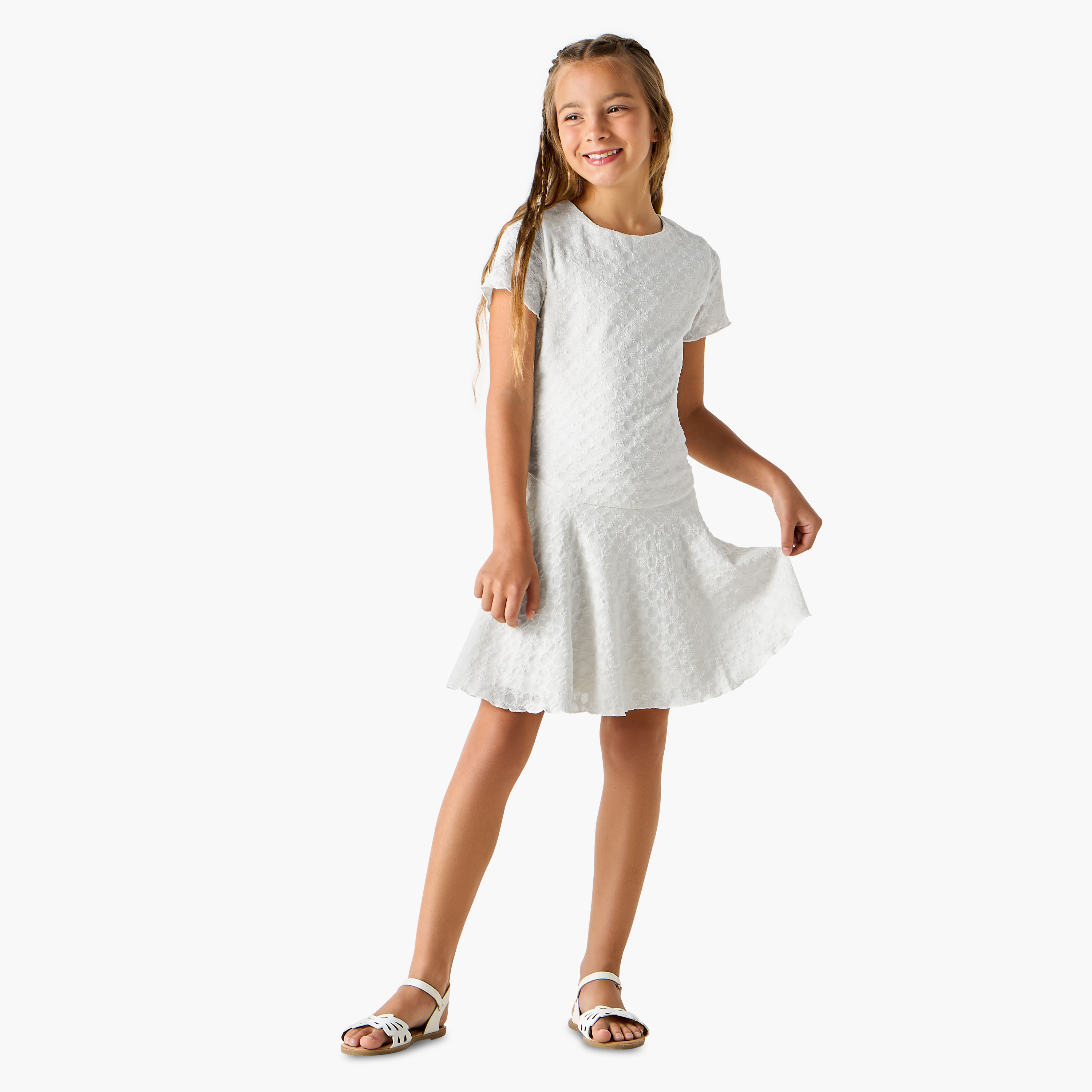 Juniors Textured Dress with Short Sleeves-girls-clothing-dressesandjumpsuits-image-2