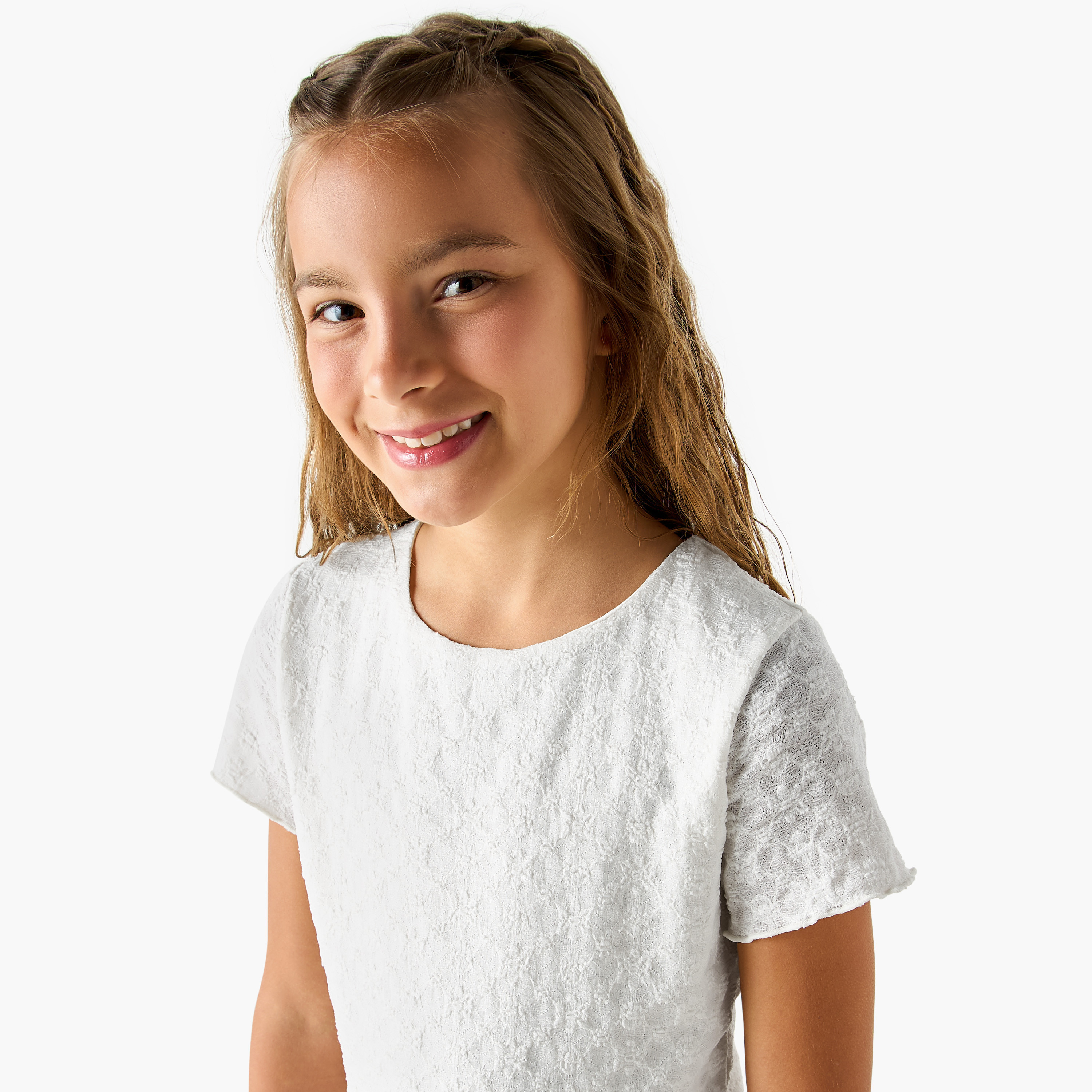 Juniors Textured Dress with Short Sleeves-girls-clothing-dressesandjumpsuits-image-4