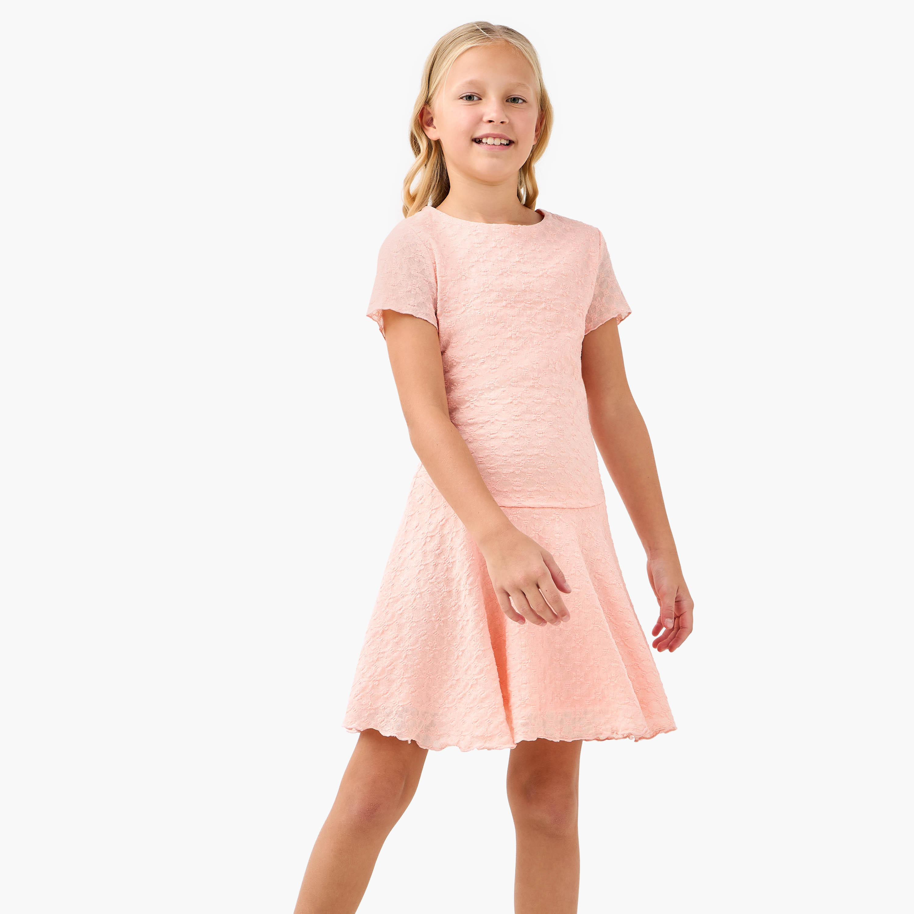 Juniors Textured Dress with Short Sleeves-girls-clothing-dressesandjumpsuits-image-1