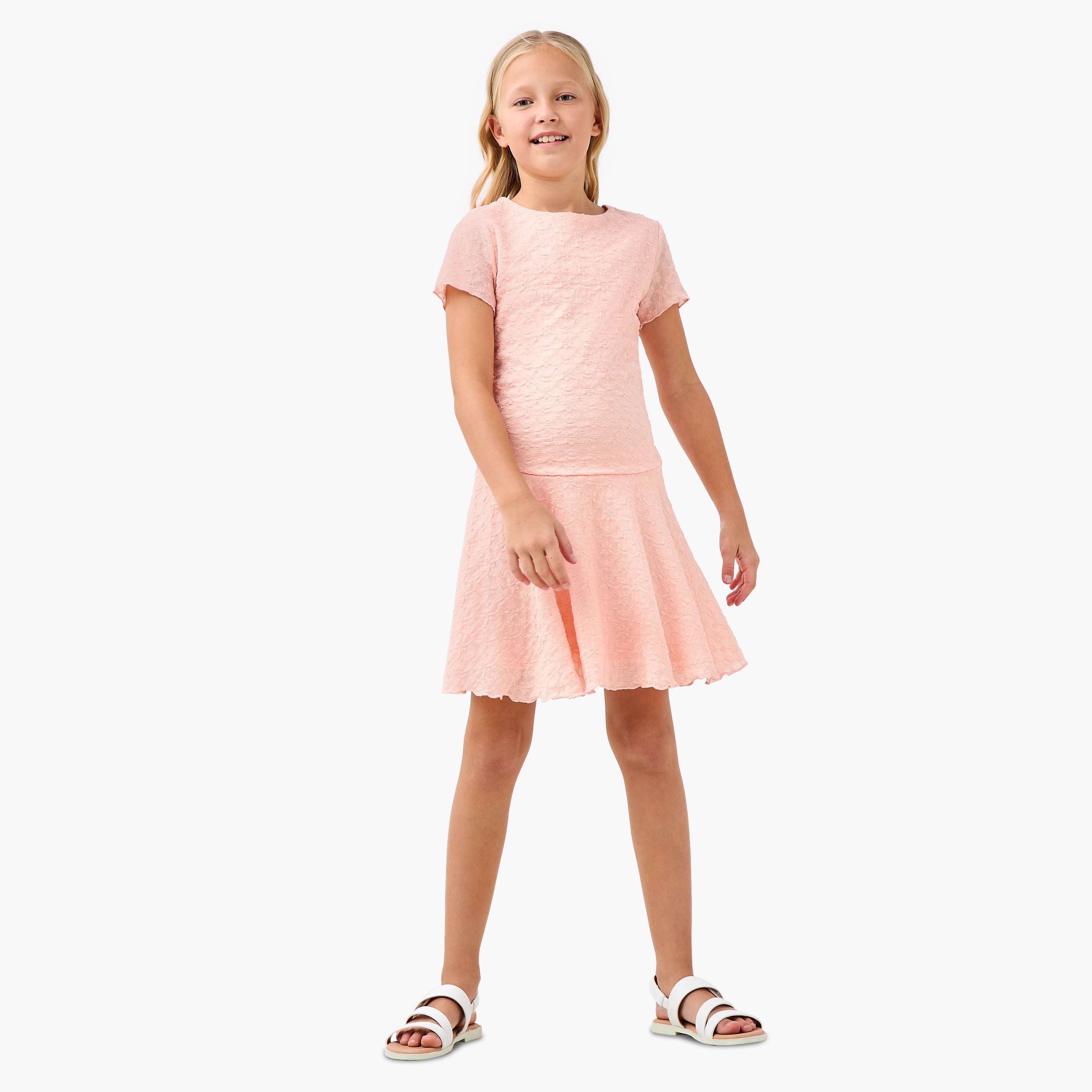 Juniors Textured Dress with Short Sleeves-girls-clothing-dressesandjumpsuits-image-2
