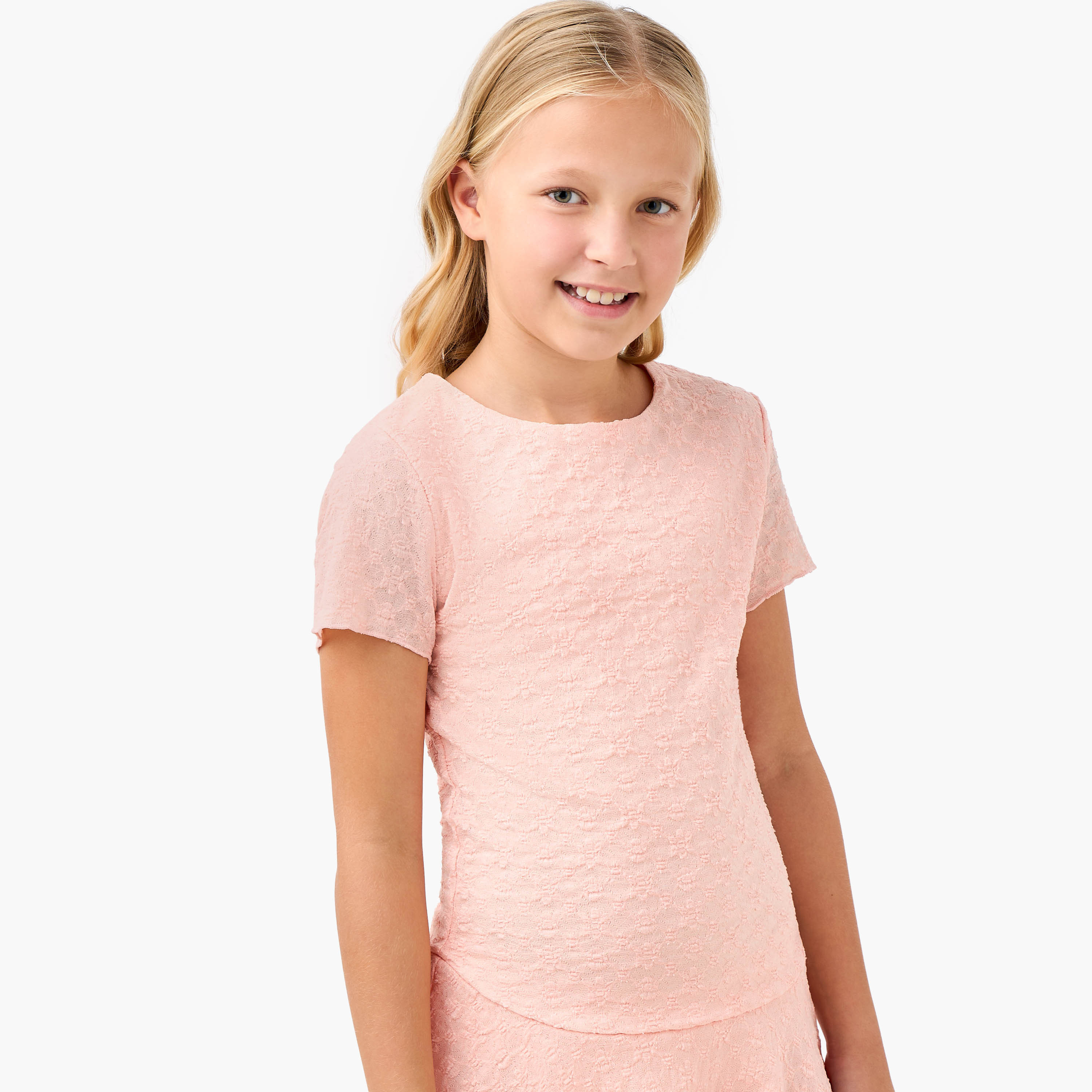 Juniors Textured Dress with Short Sleeves-girls-clothing-dressesandjumpsuits-image-4