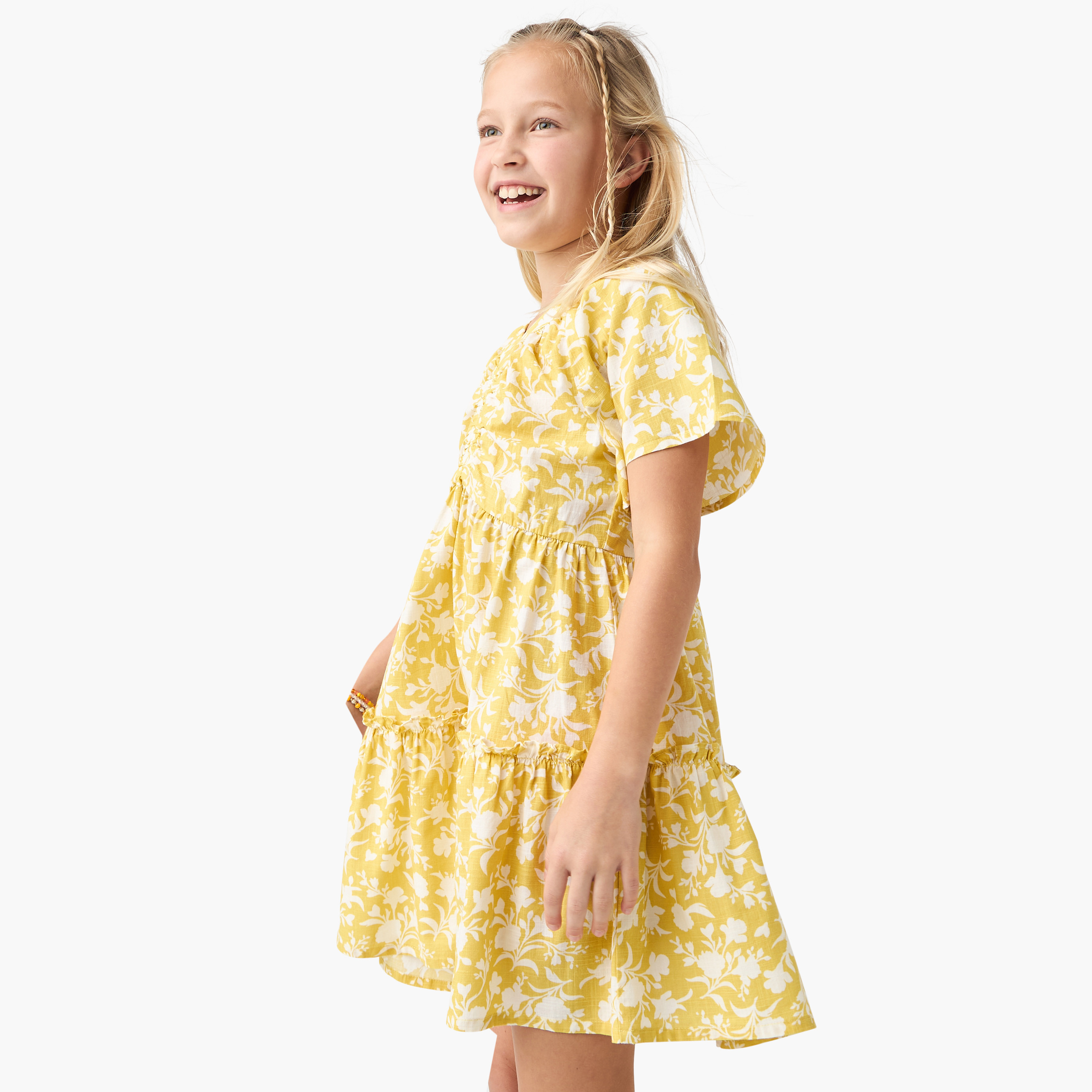 Juniors Printed A-line Dress with V-neck and Short Sleeves-girls-clothing-dressesandjumpsuits-image-1