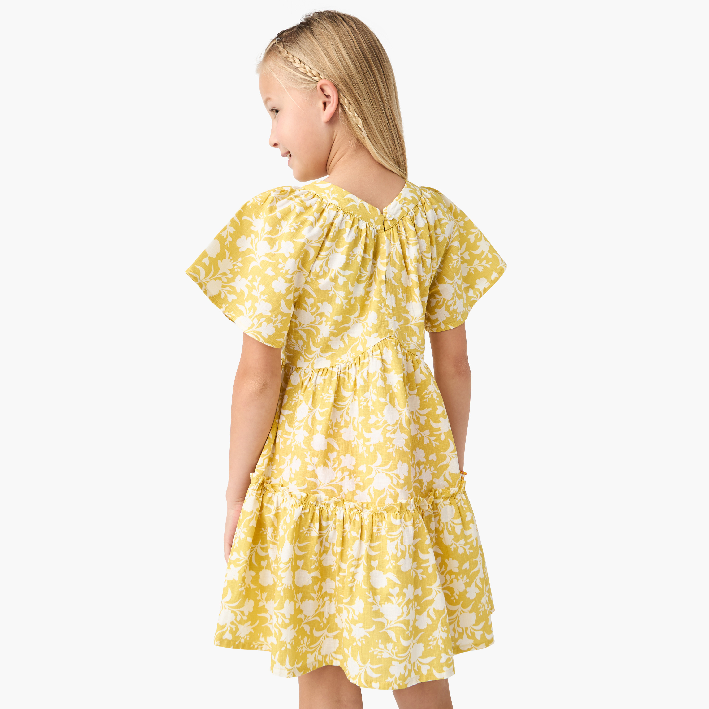 Juniors Printed A-line Dress with V-neck and Short Sleeves-girls-clothing-dressesandjumpsuits-image-3