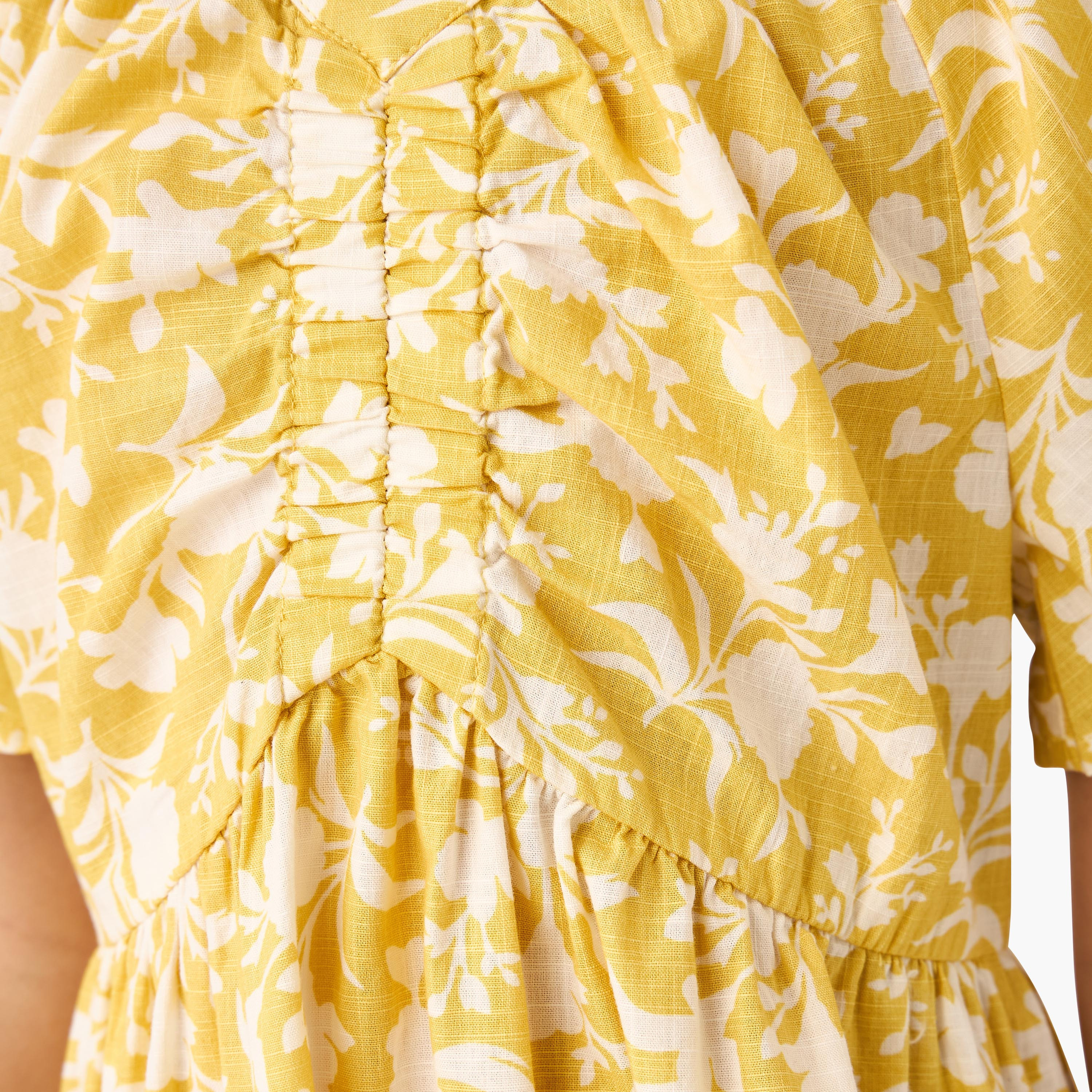Juniors Printed A-line Dress with V-neck and Short Sleeves-girls-clothing-dressesandjumpsuits-image-5