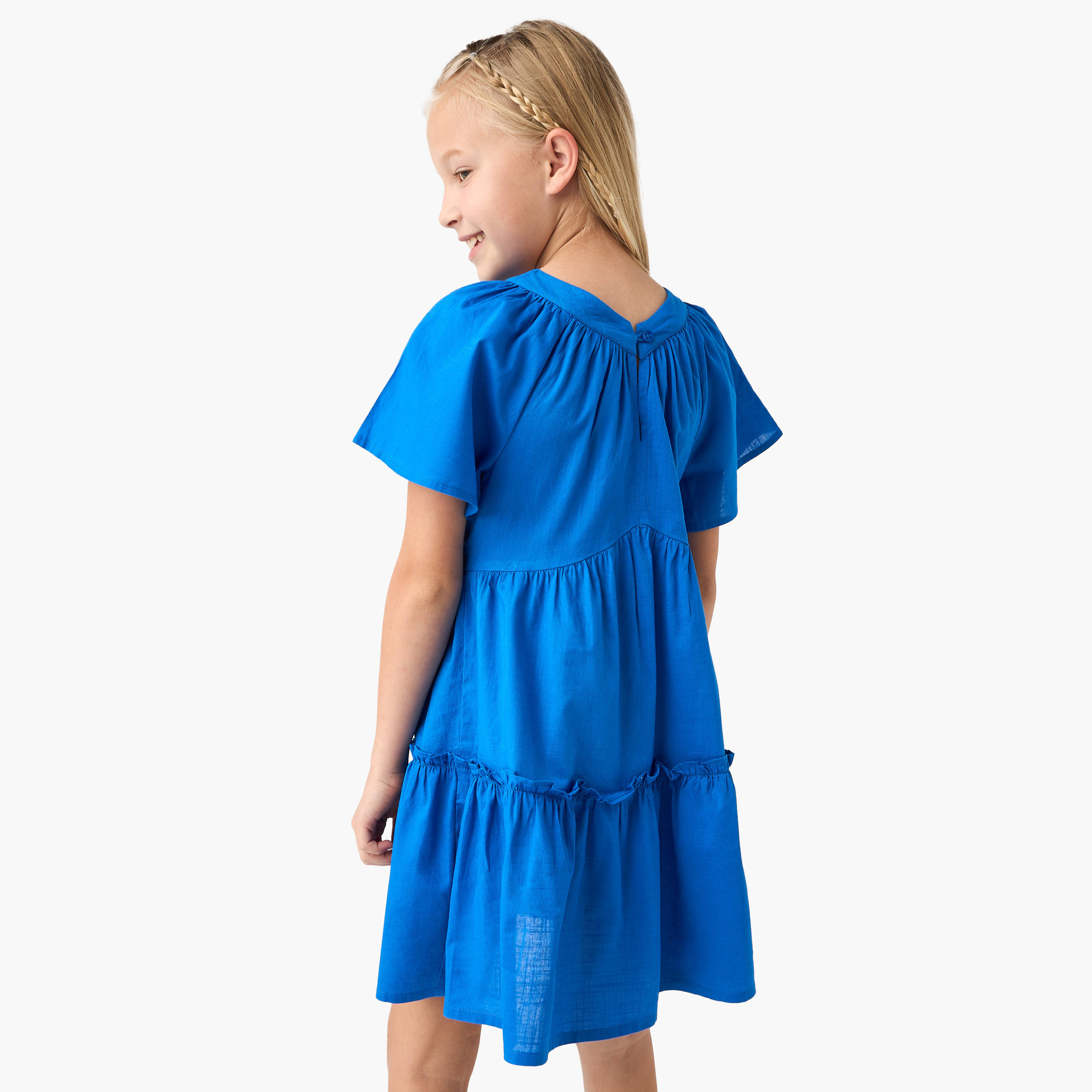 Juniors Printed A-line Dress with V-neck and Short Sleeves-girls-clothing-dressesandjumpsuits-image-3