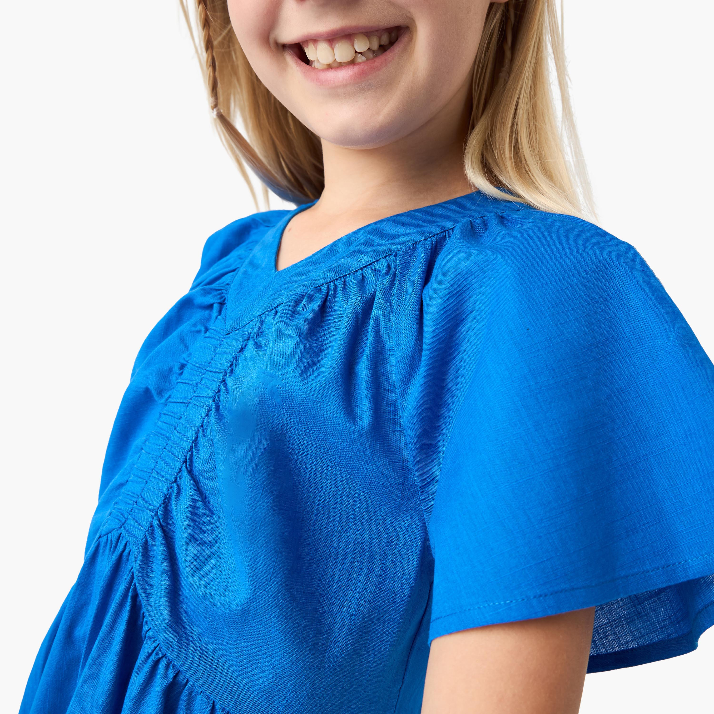 Juniors Printed A-line Dress with V-neck and Short Sleeves-girls-clothing-dressesandjumpsuits-image-4