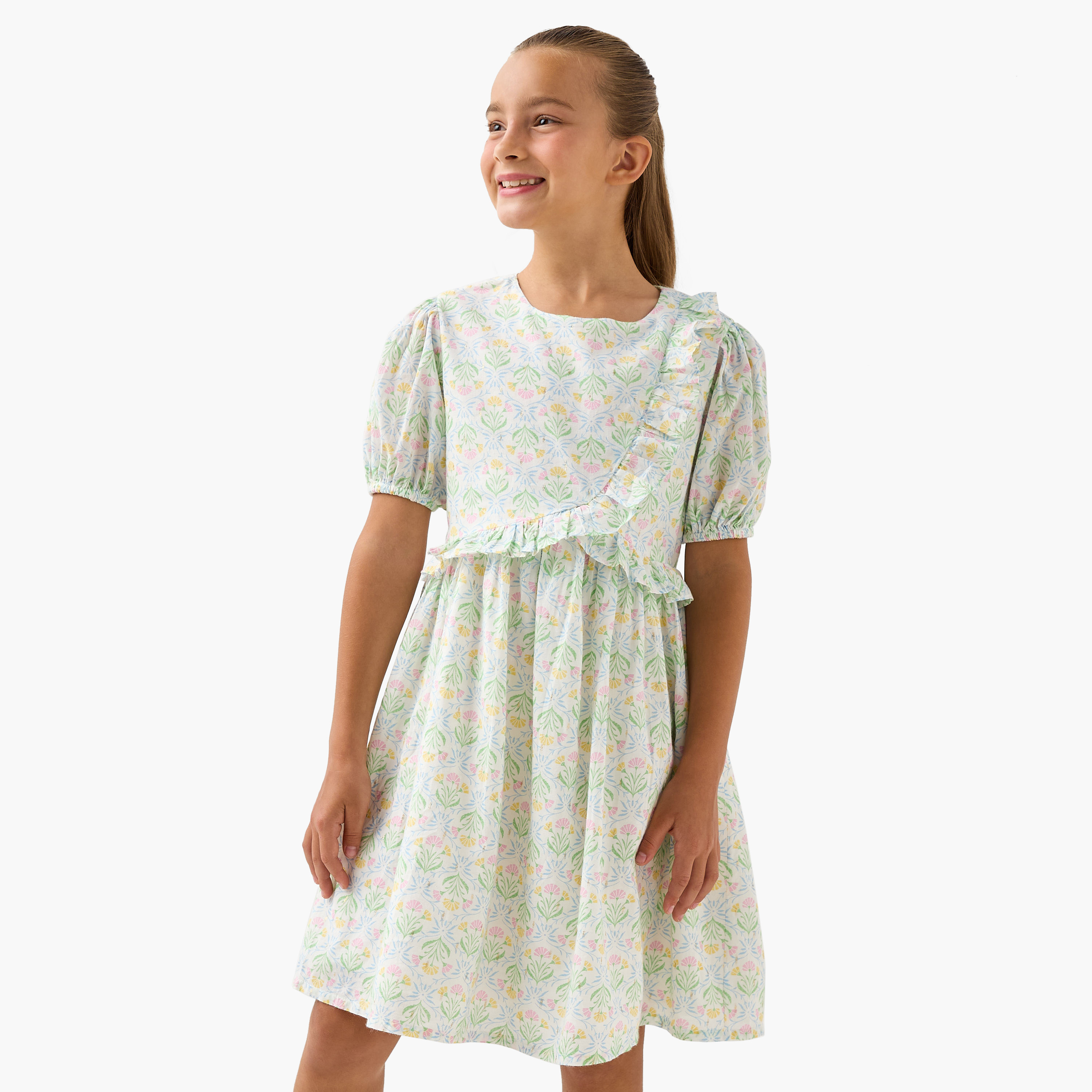 Juniors Solid Dress with Ruffle Detail and Short Sleeves-girls-clothing-dressesandjumpsuits-image-1