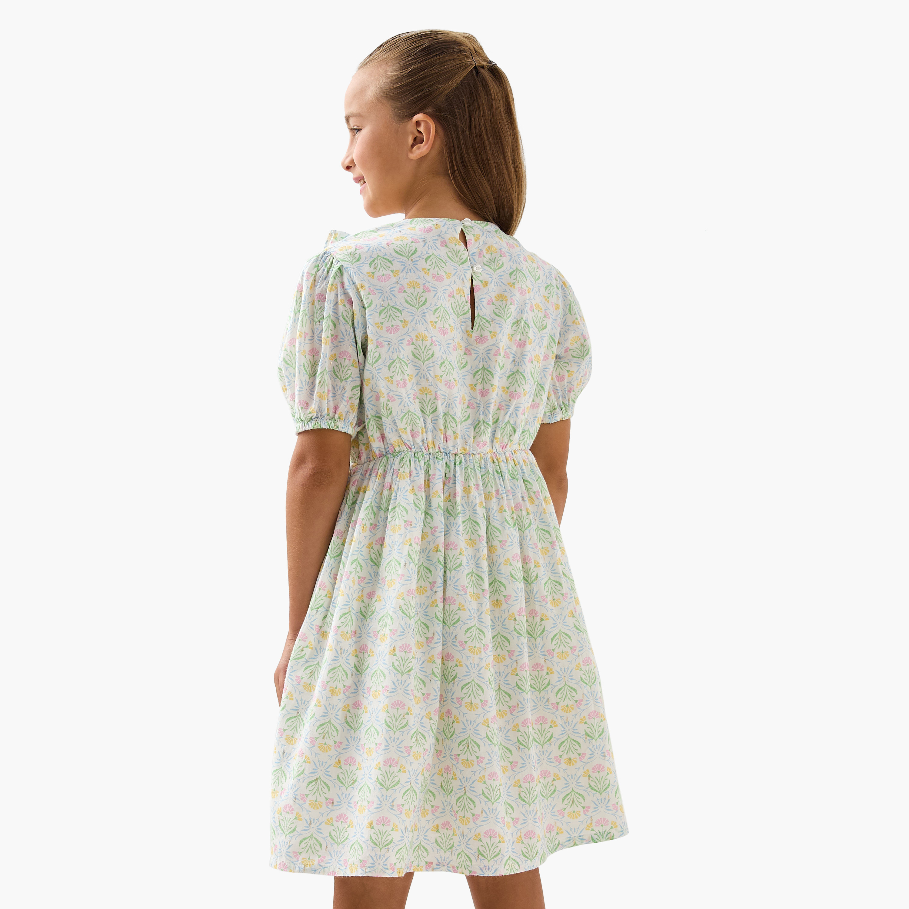 Juniors Solid Dress with Ruffle Detail and Short Sleeves-girls-clothing-dressesandjumpsuits-image-3