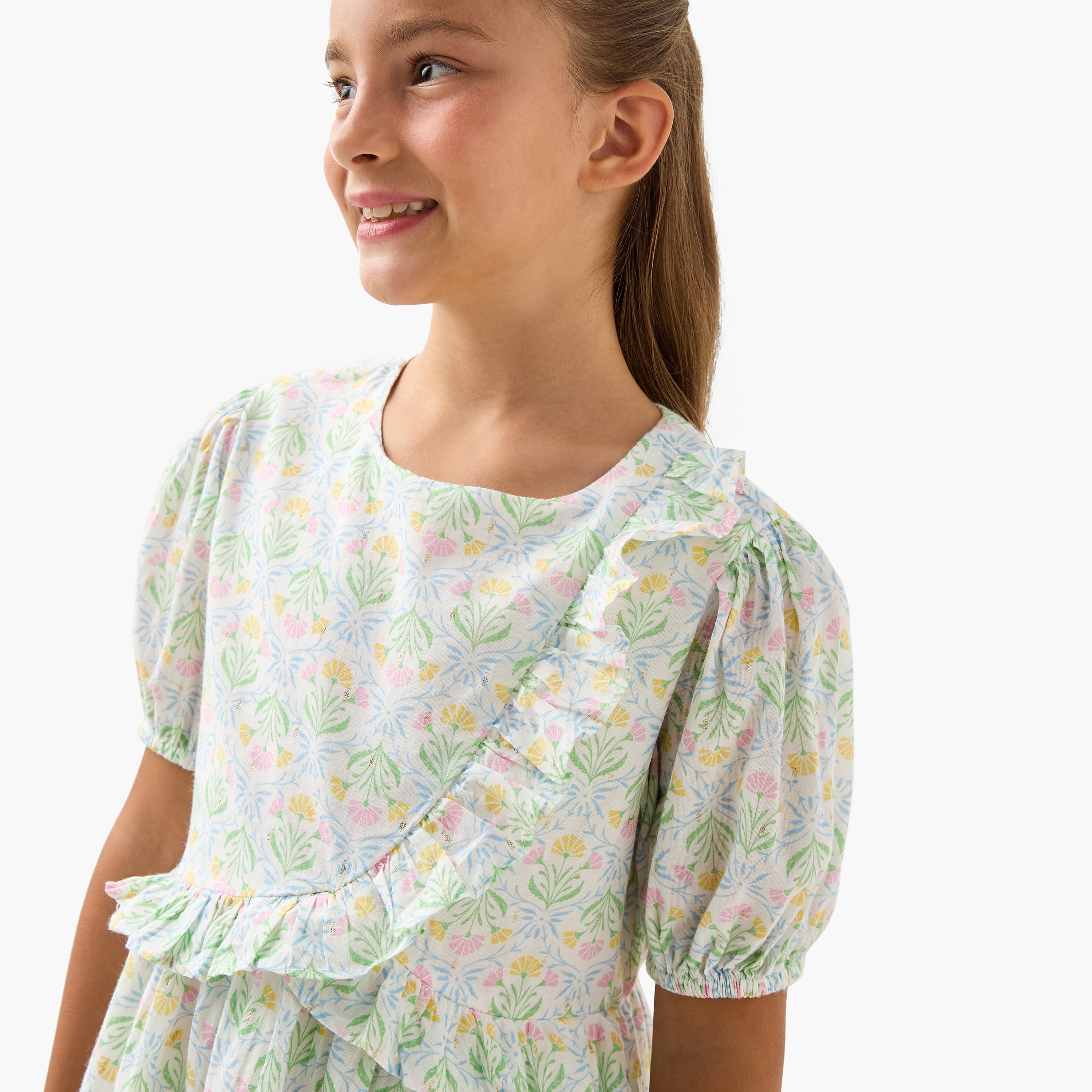 Juniors Solid Dress with Ruffle Detail and Short Sleeves-girls-clothing-dressesandjumpsuits-image-4