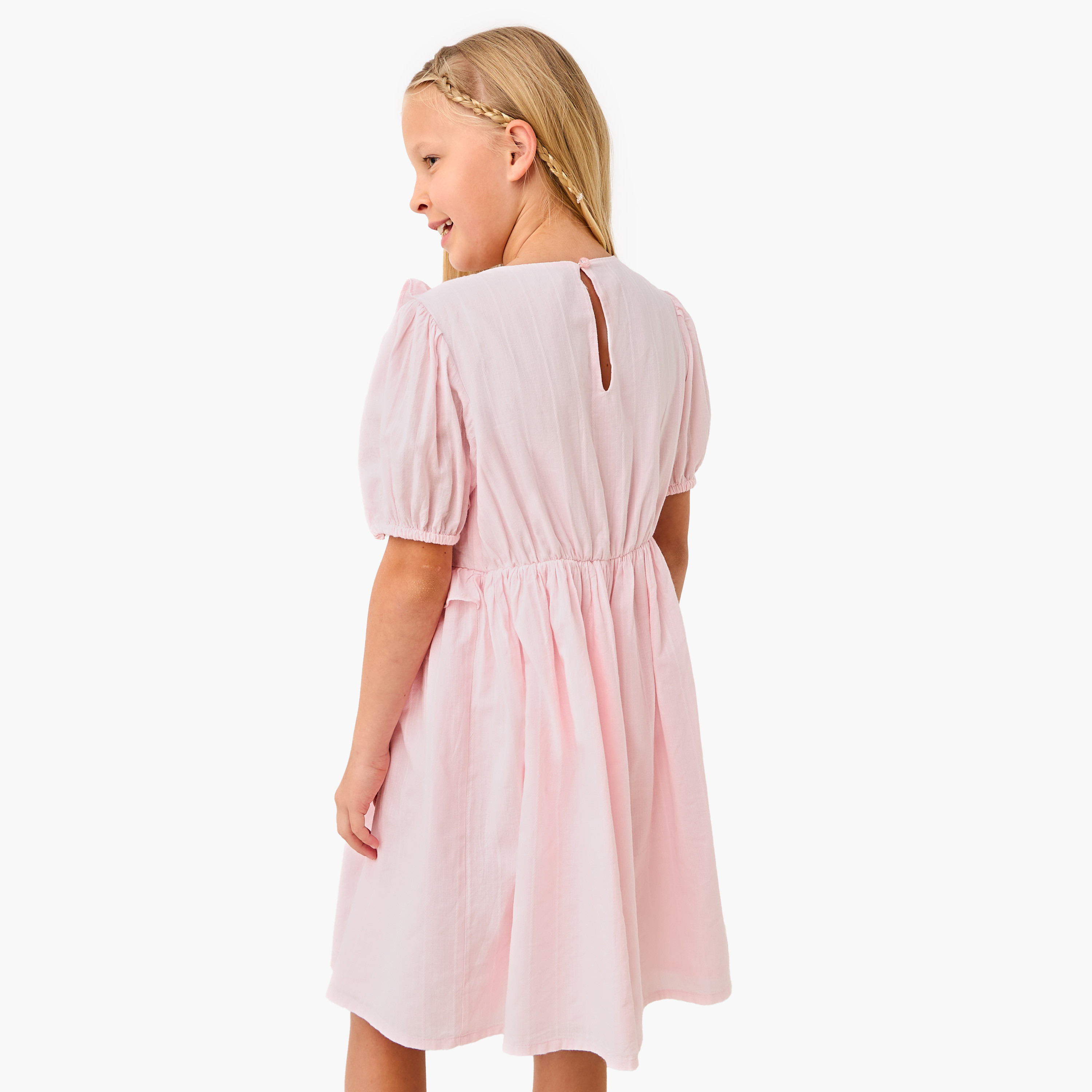 Juniors Solid Dress with Ruffle Detail and Short Sleeves-girls-clothing-dressesandjumpsuits-image-3