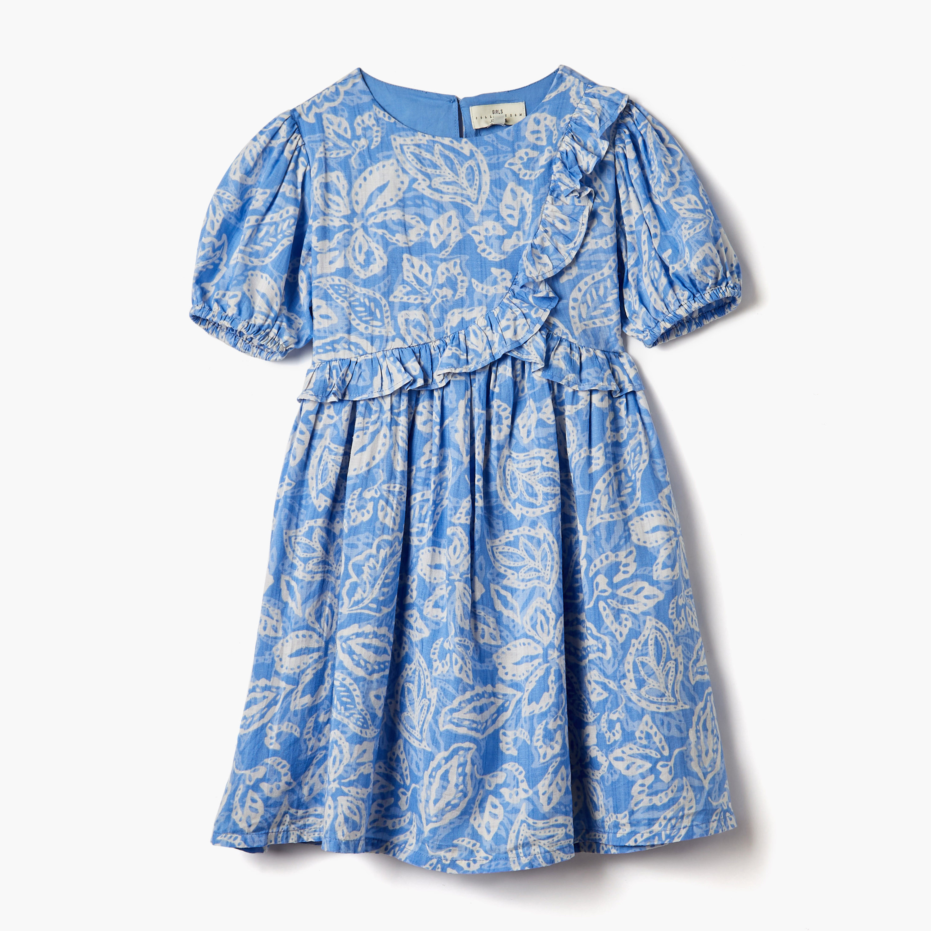 فستان سادة بتفاصيل كشكش وأكمام قصيرة من جونيور-girls-clothing-dressesandjumpsuits-image-1