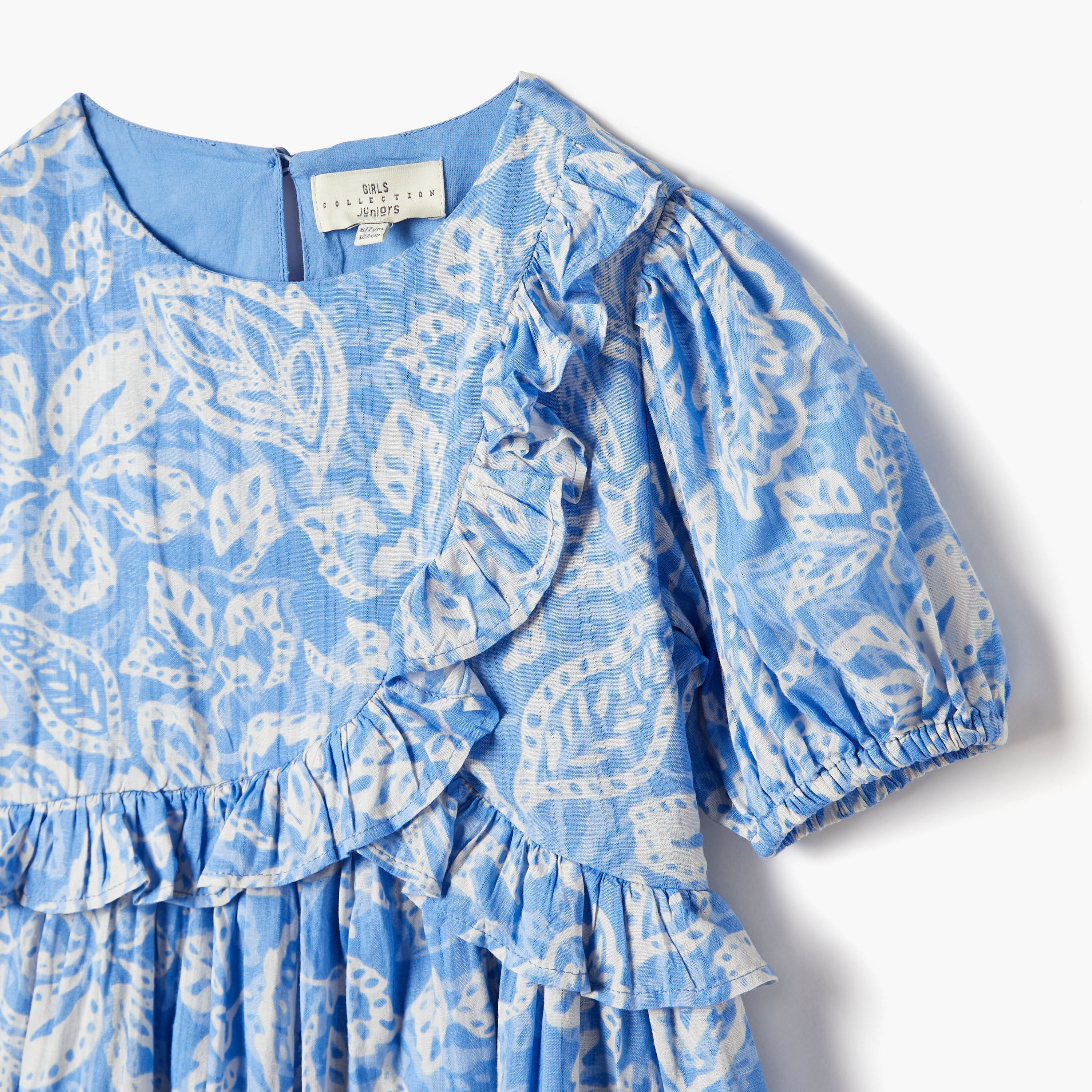 فستان سادة بتفاصيل كشكش وأكمام قصيرة من جونيور-girls-clothing-dressesandjumpsuits-image-3