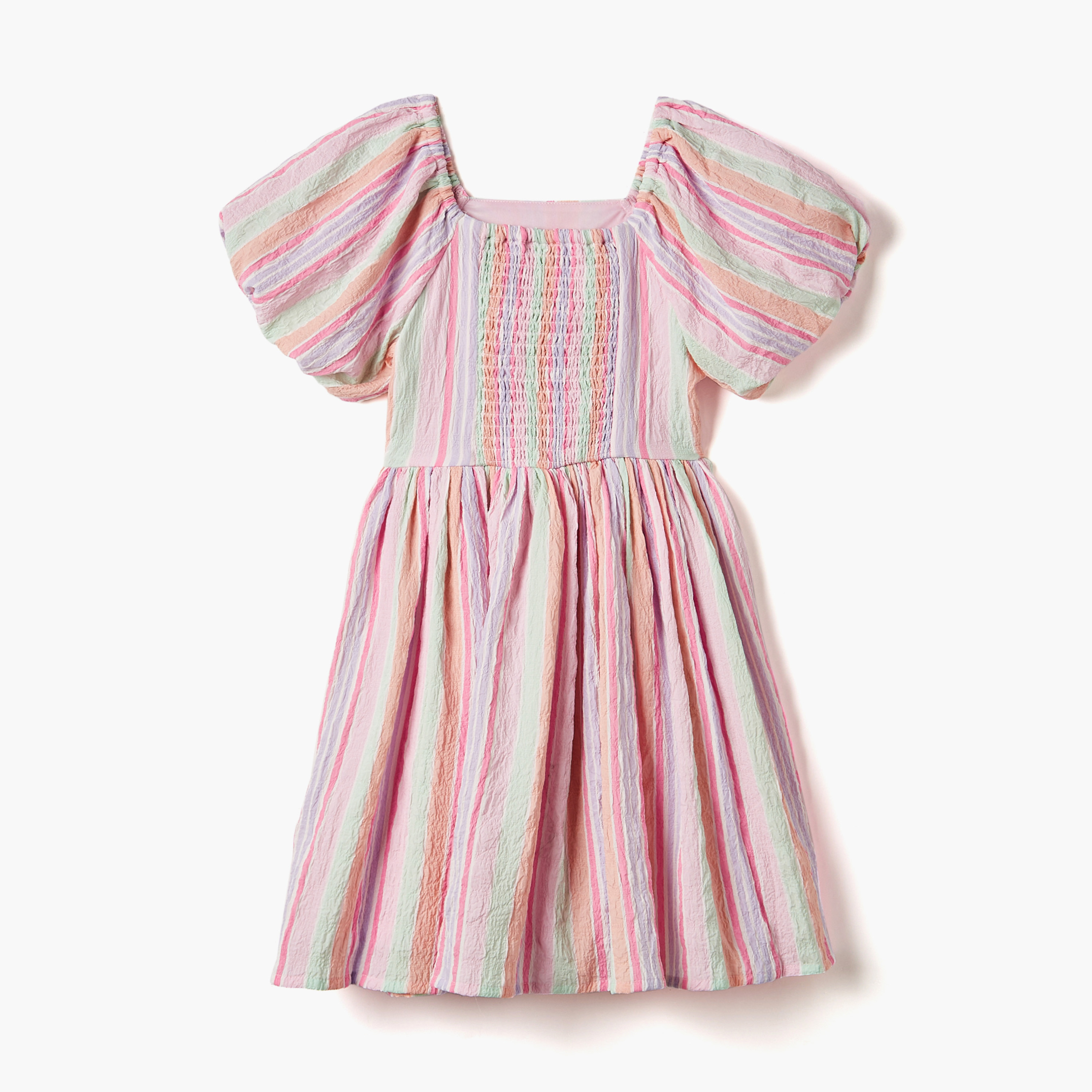 Juniors Striped Dress with Knot Detail and Short Sleeves-girls-clothing-dressesandjumpsuits-image-2