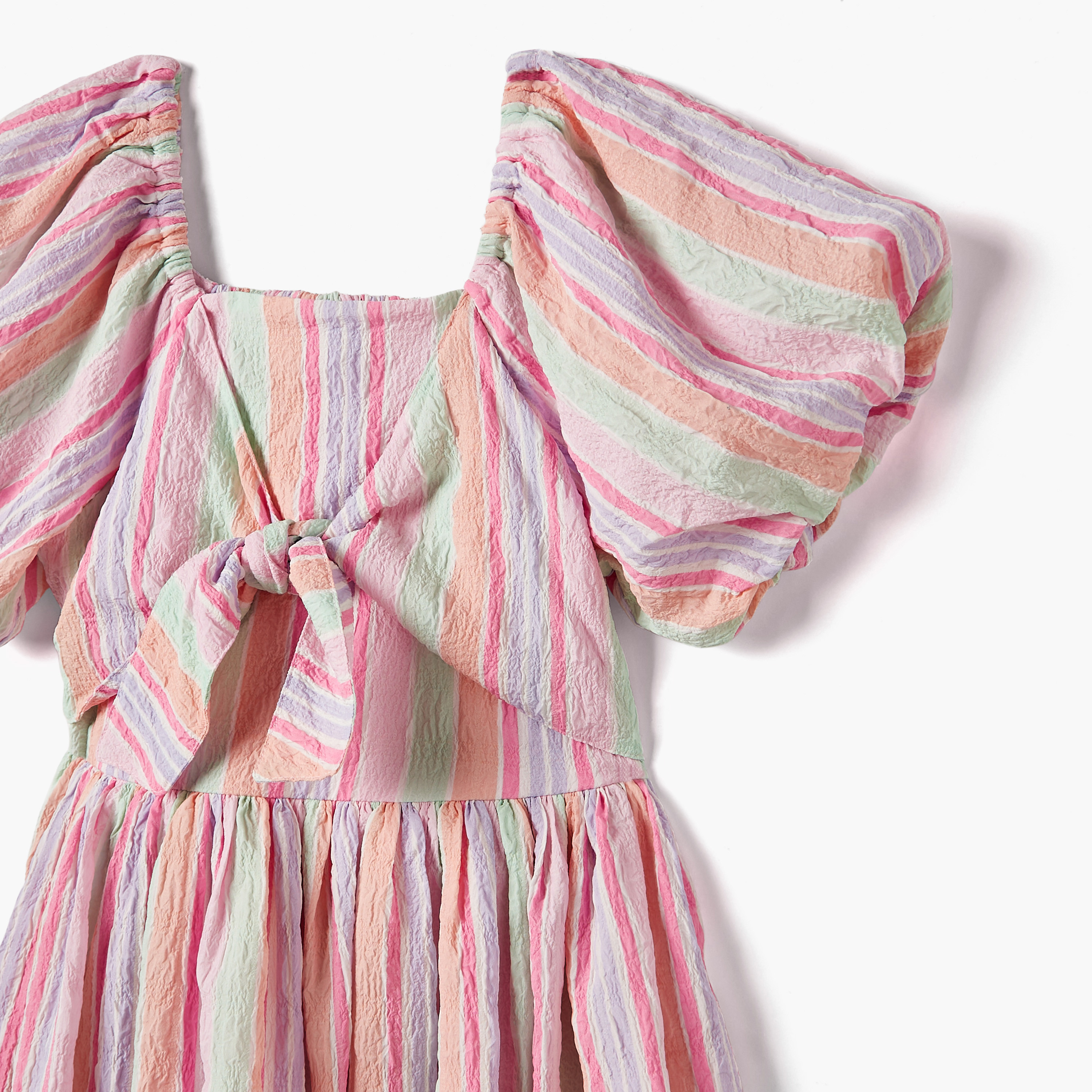 Juniors Striped Dress with Knot Detail and Short Sleeves-girls-clothing-dressesandjumpsuits-image-3
