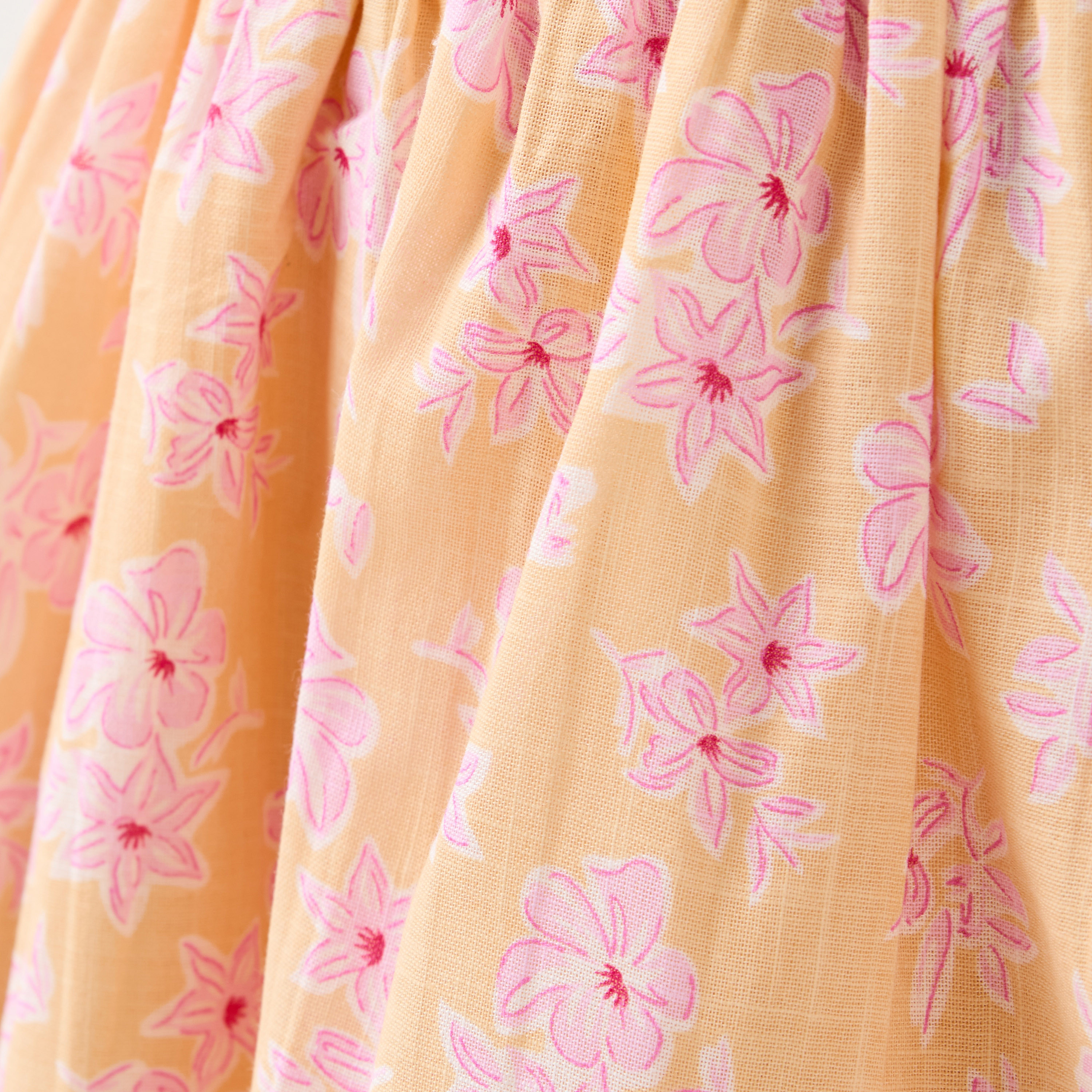 Juniors Floral Print Sleeveless Dress with Tie-Up Detail-girls-clothing-dressesandjumpsuits-image-5