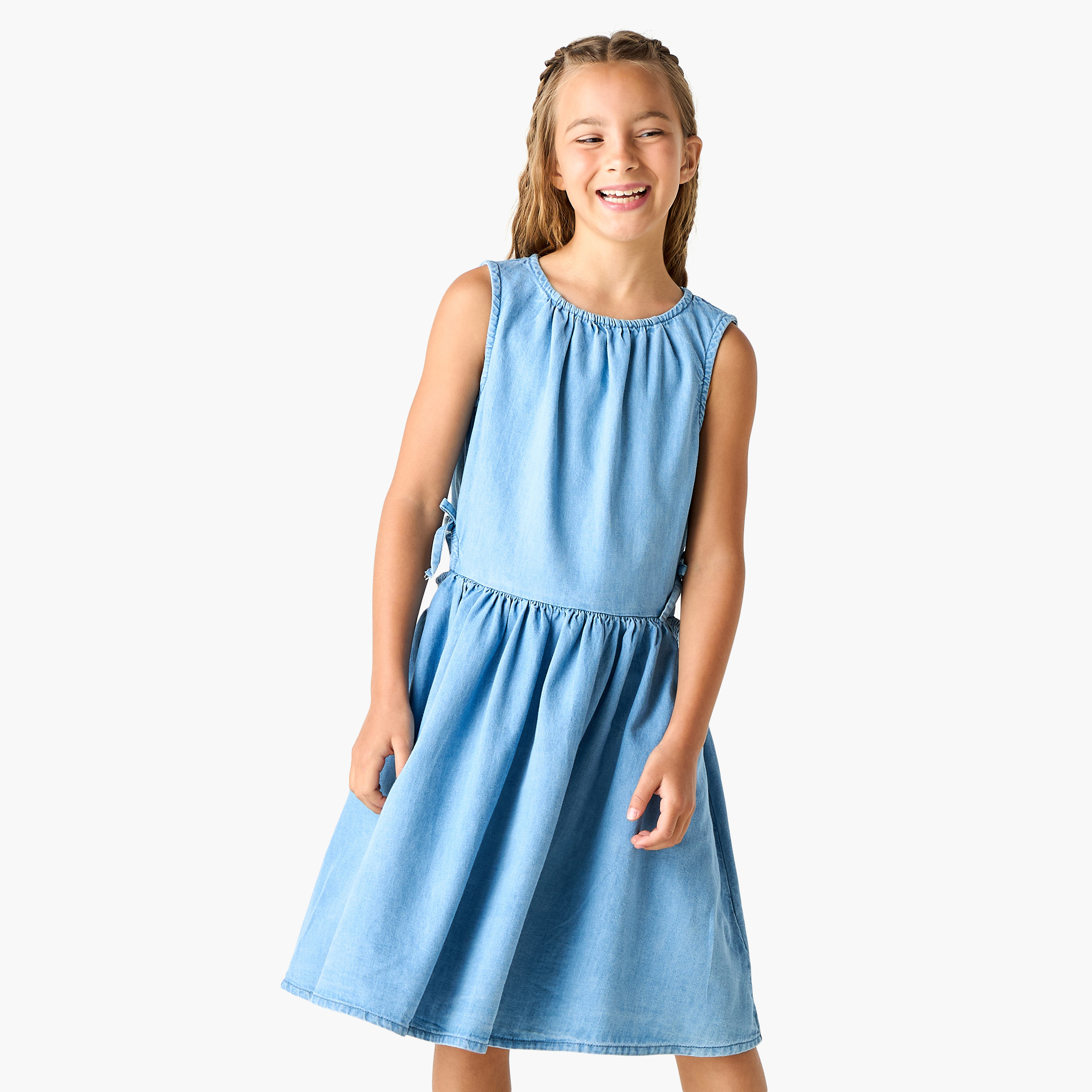 Juniors Solid Sleeveless Dress with Round Neck and Cutout Detail-girls-clothing-dressesandjumpsuits-image-1