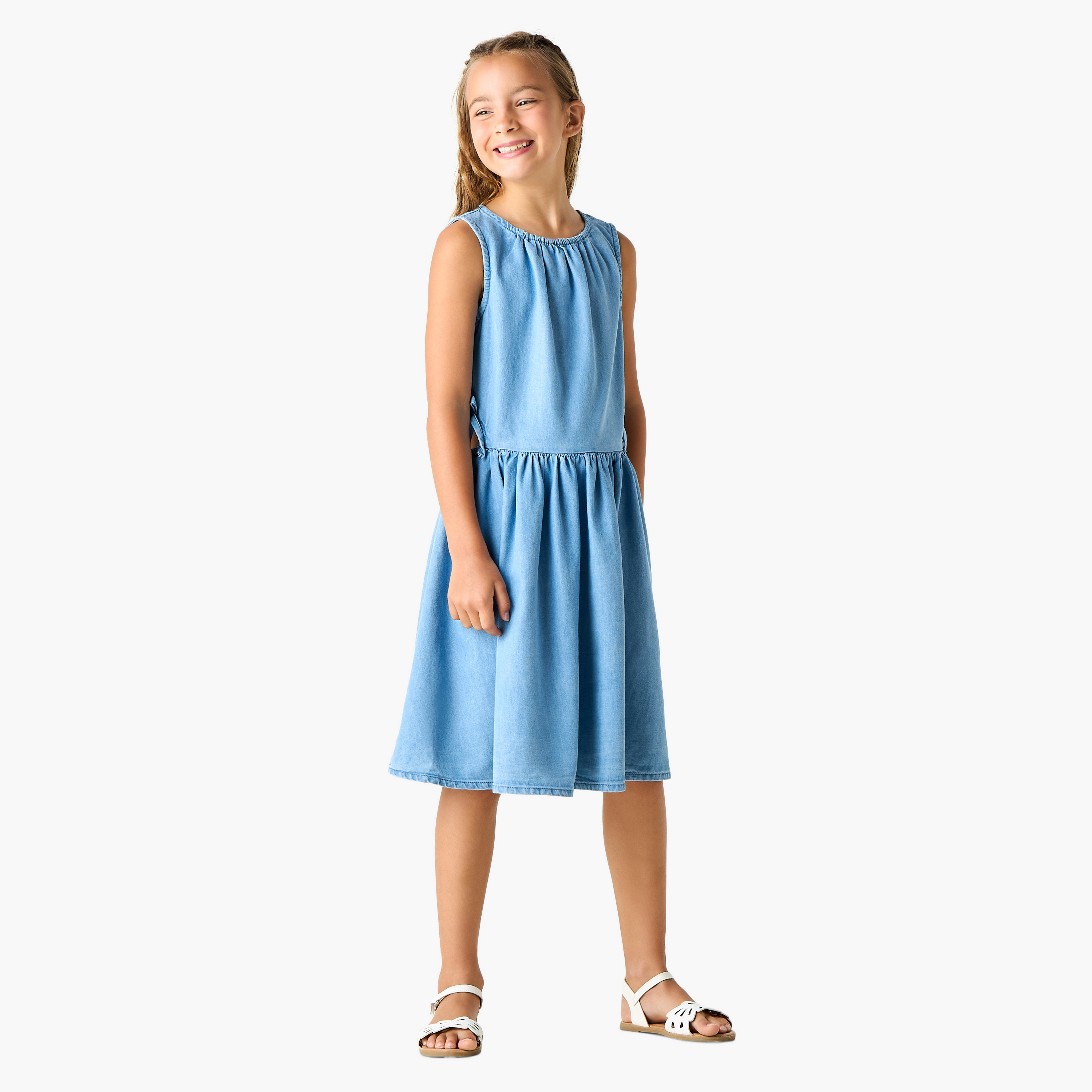 Juniors Solid Sleeveless Dress with Round Neck and Cutout Detail-girls-clothing-dressesandjumpsuits-image-2