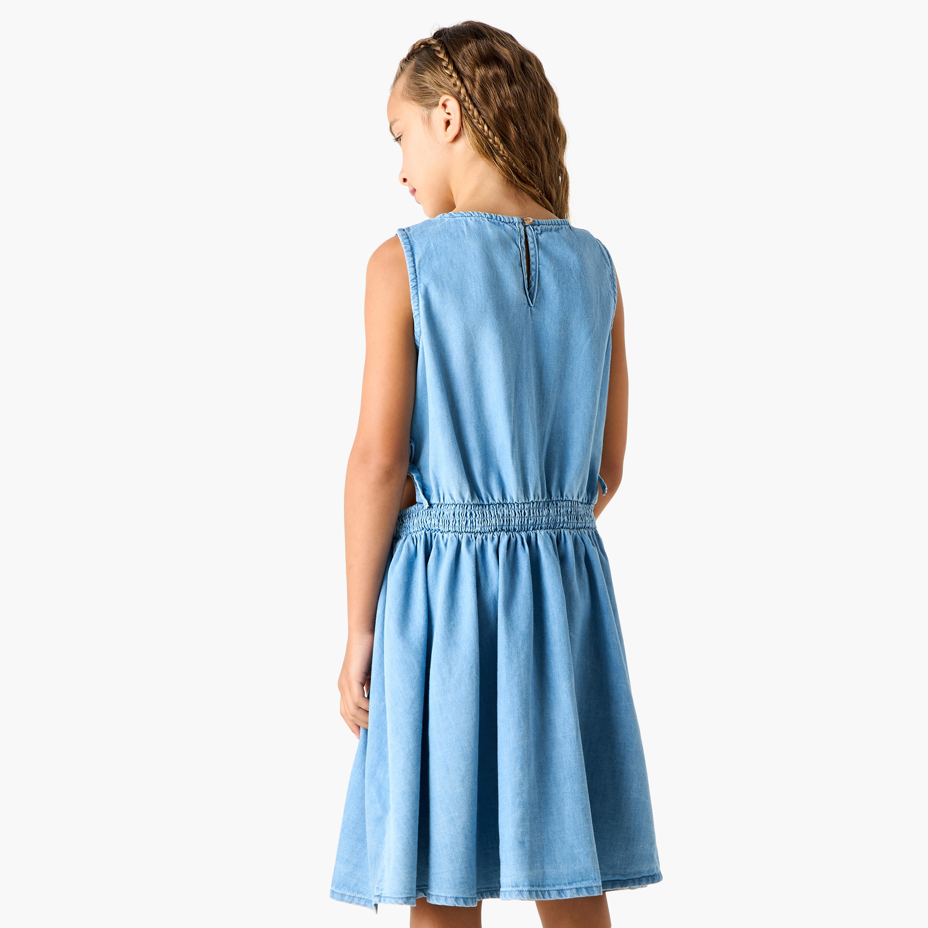 Juniors Solid Sleeveless Dress with Round Neck and Cutout Detail-girls-clothing-dressesandjumpsuits-image-3