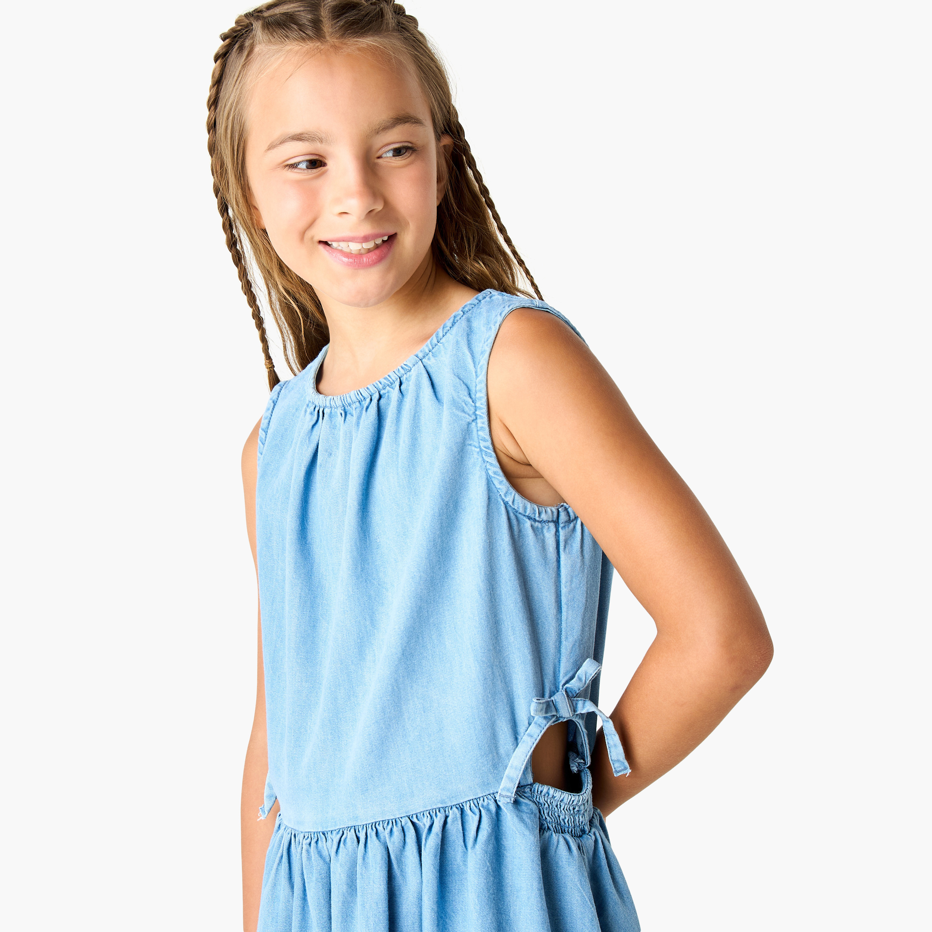 Juniors Solid Sleeveless Dress with Round Neck and Cutout Detail-girls-clothing-dressesandjumpsuits-image-4