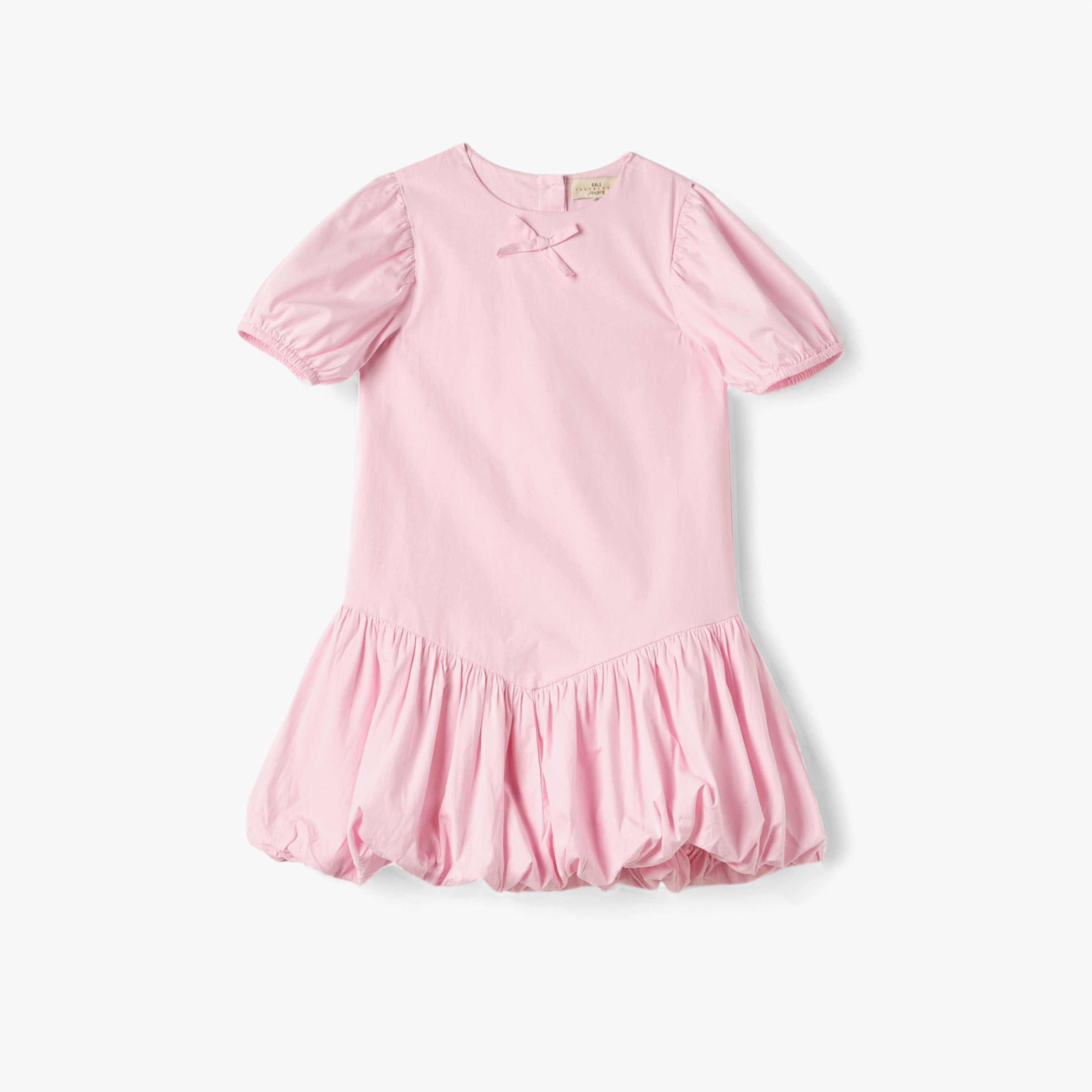 Juniors Solid Dress with Puff Sleeves and Balloon Hem-girls-clothing-dressesandjumpsuits-image-1