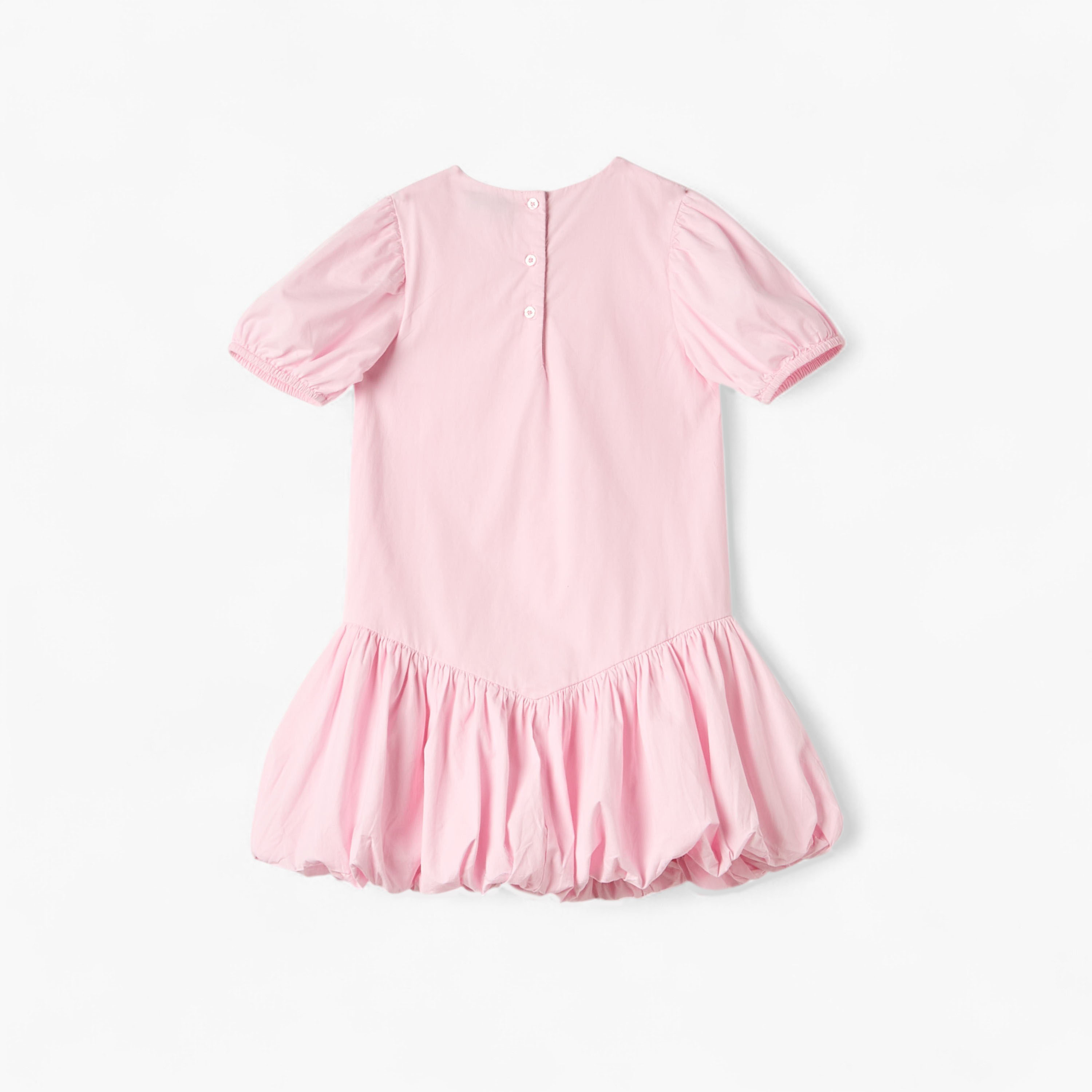 Juniors Solid Dress with Puff Sleeves and Balloon Hem-girls-clothing-dressesandjumpsuits-image-2