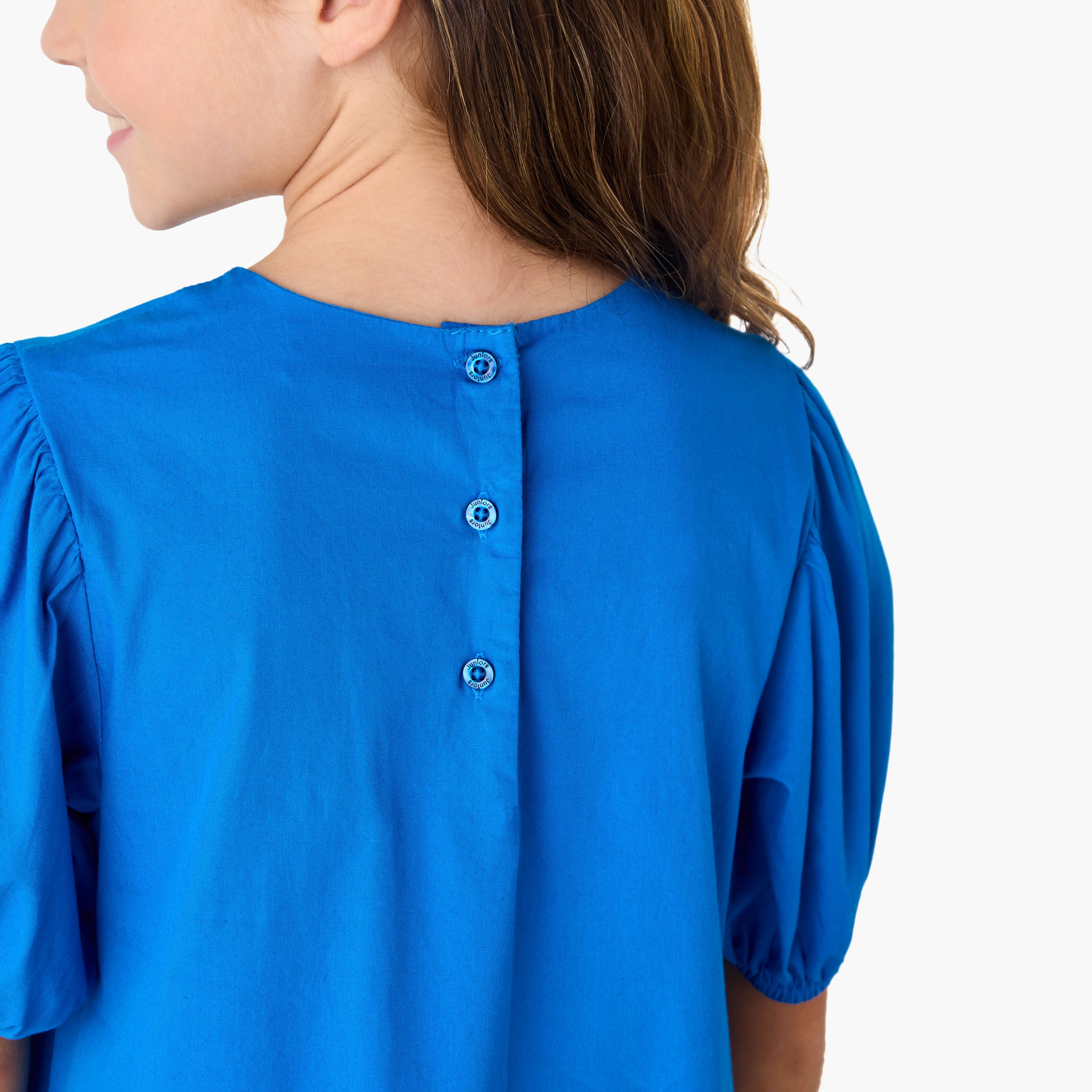 Juniors Solid Balloon Dress with Bow Detail and Short Sleeves-girls-clothing-dressesandjumpsuits-image-4