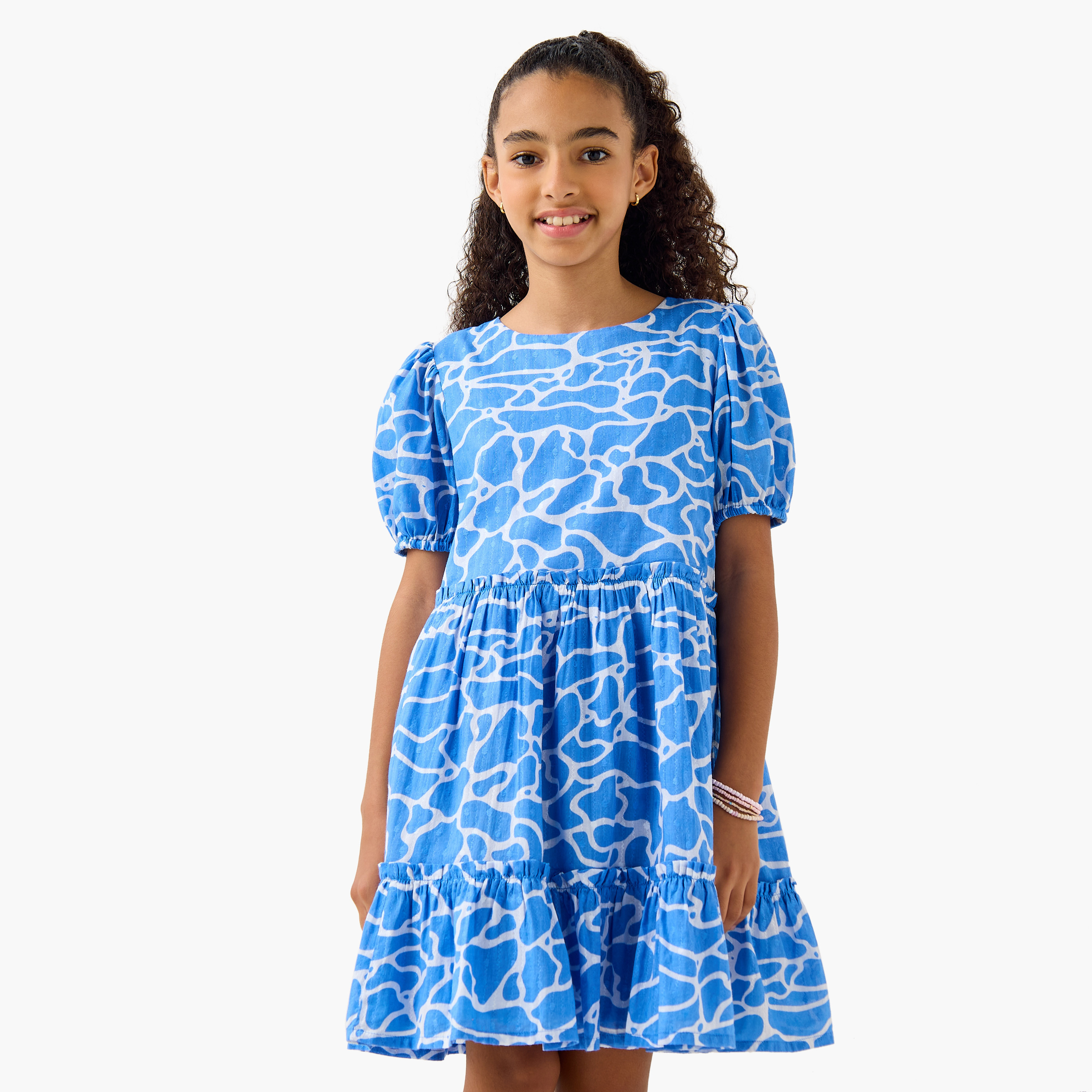 Juniors Printed Dress with Short Sleeves-girls-clothing-dressesandjumpsuits-image-1