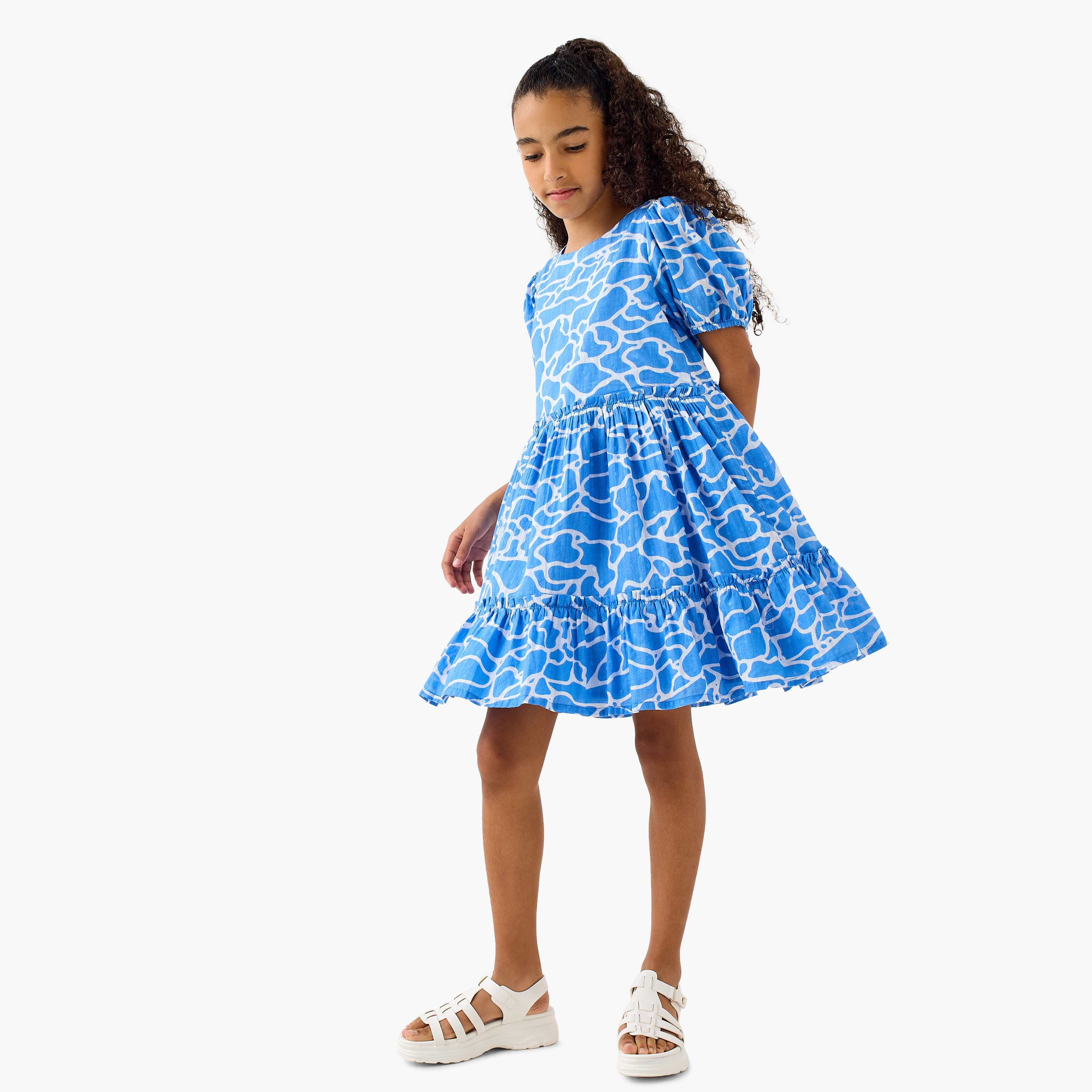 Juniors Printed Dress with Short Sleeves-girls-clothing-dressesandjumpsuits-image-2