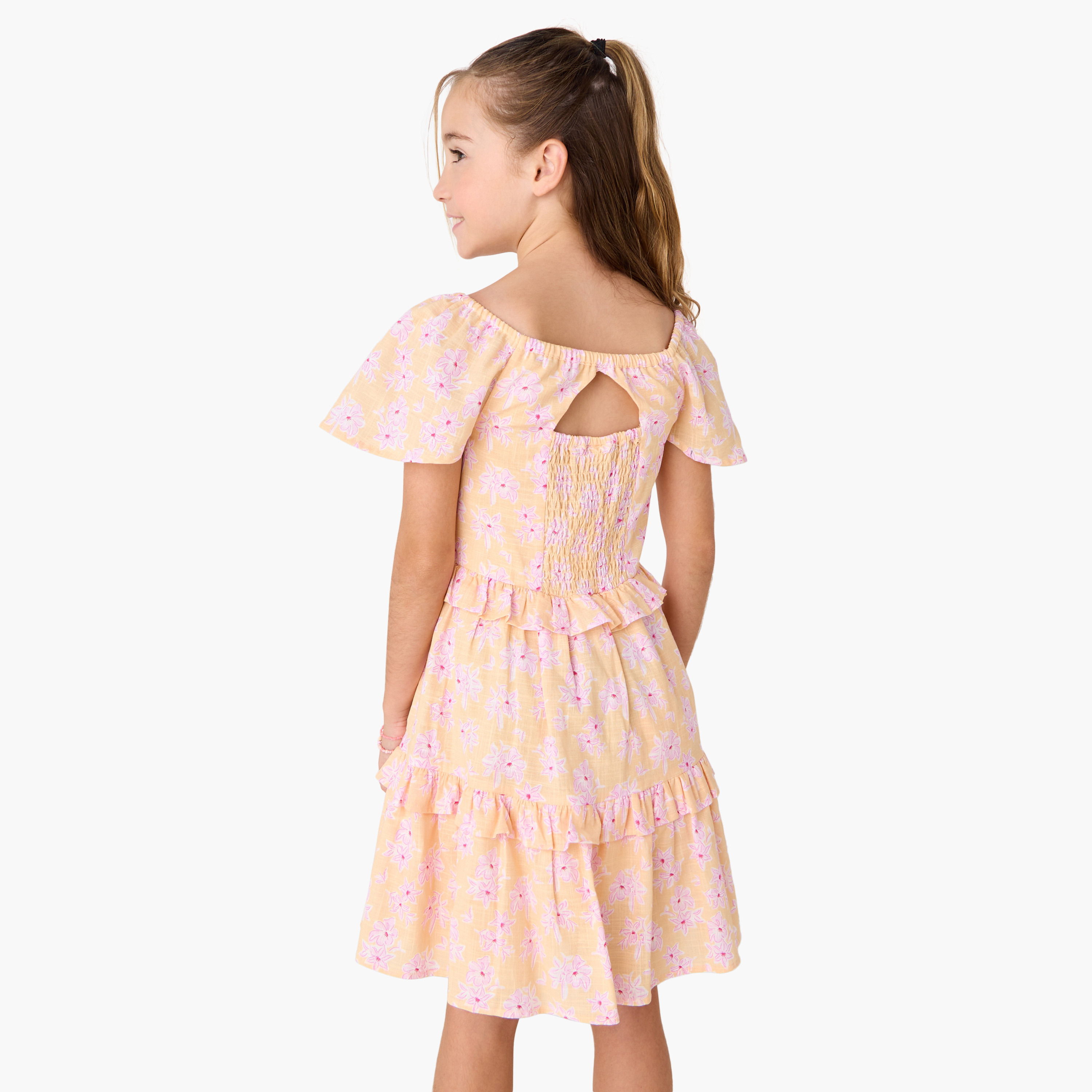 Juniors Floral Print Tiered Dress with Square Neck and Ruffle Detail-girls-clothing-dressesandjumpsuits-image-3