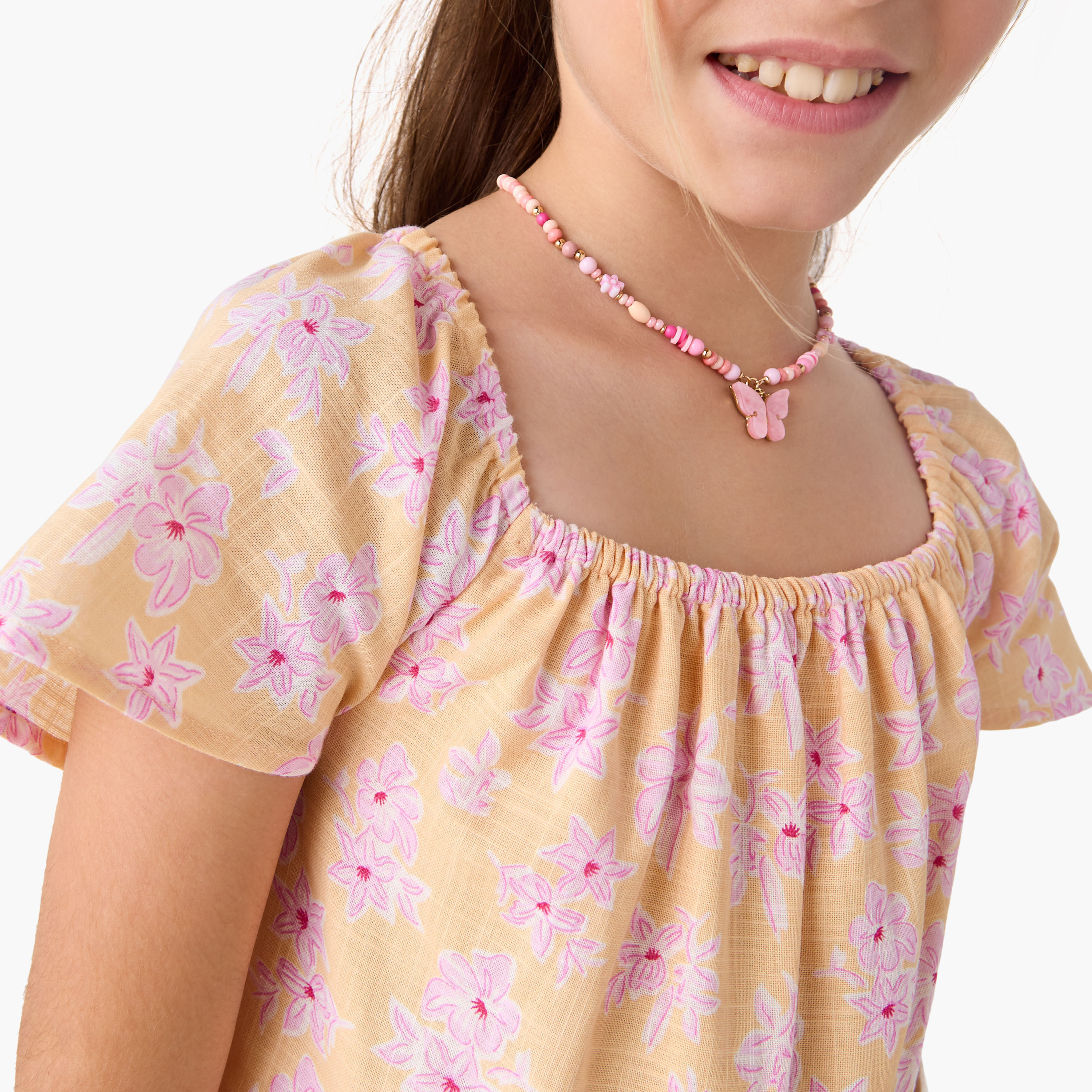 Juniors Floral Print Tiered Dress with Square Neck and Ruffle Detail-girls-clothing-dressesandjumpsuits-image-4