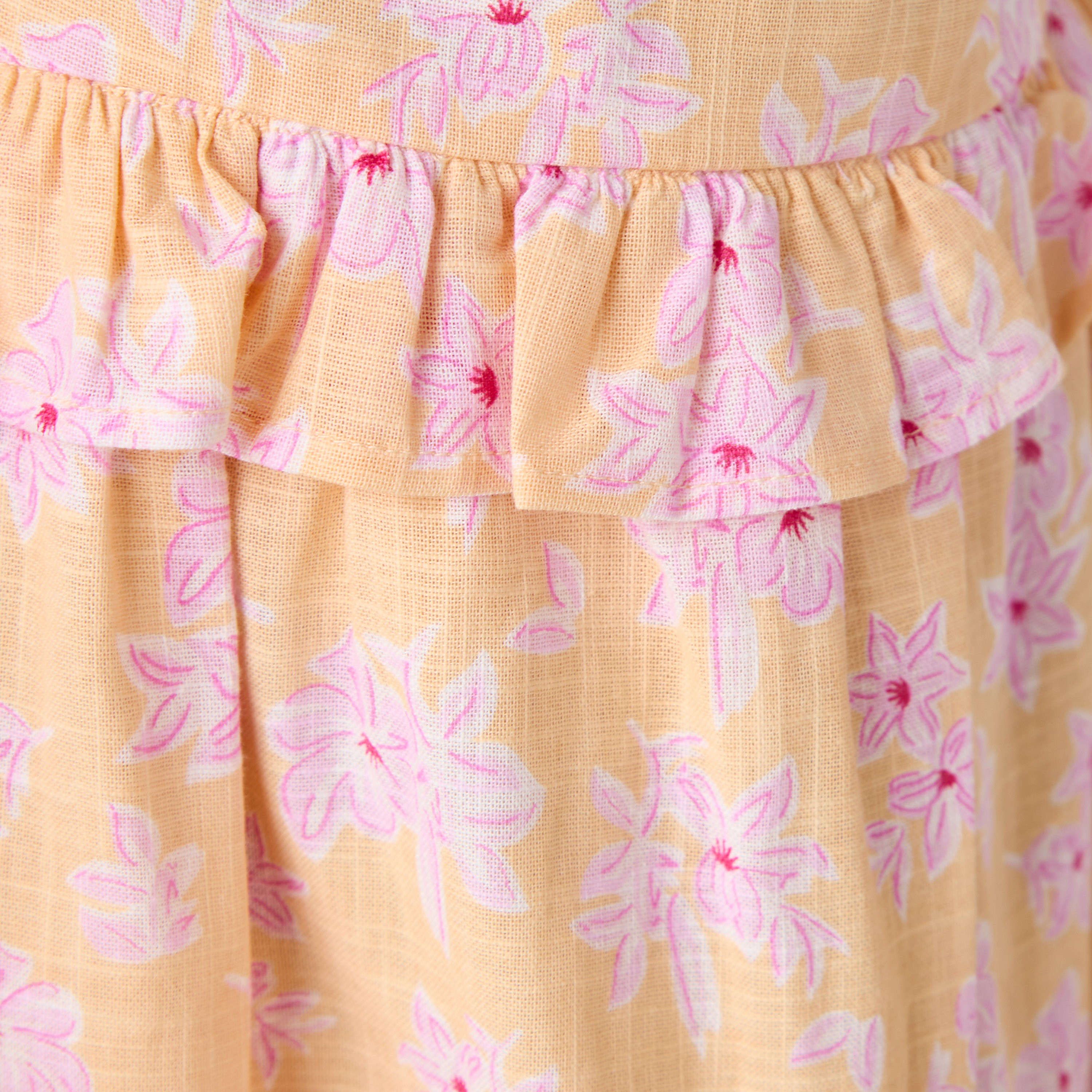 Juniors Floral Print Tiered Dress with Square Neck and Ruffle Detail-girls-clothing-dressesandjumpsuits-image-5