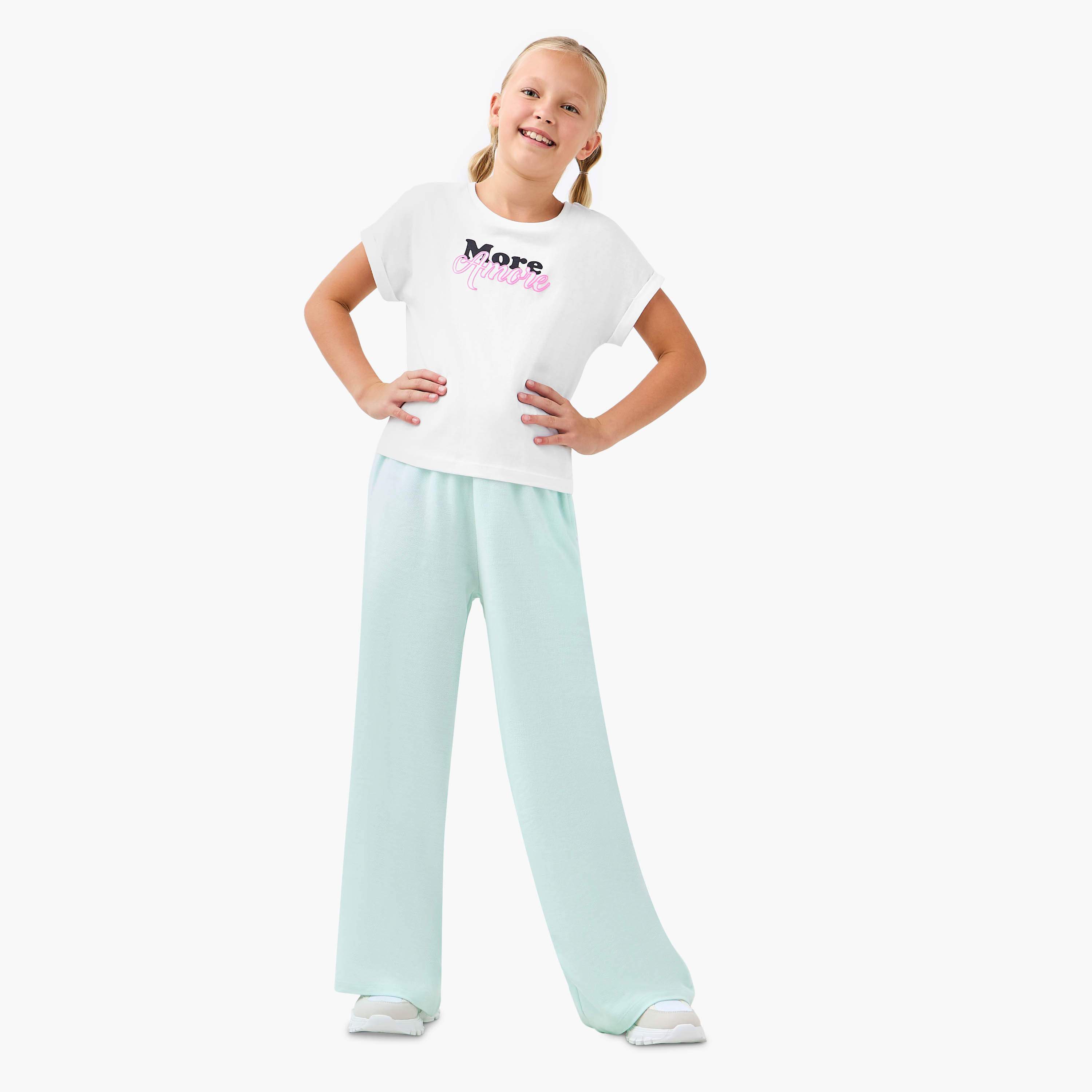 Juniors Printed T-shirt and Wide Leg Pants Set-girls-clothing-setsandcoords-image-1