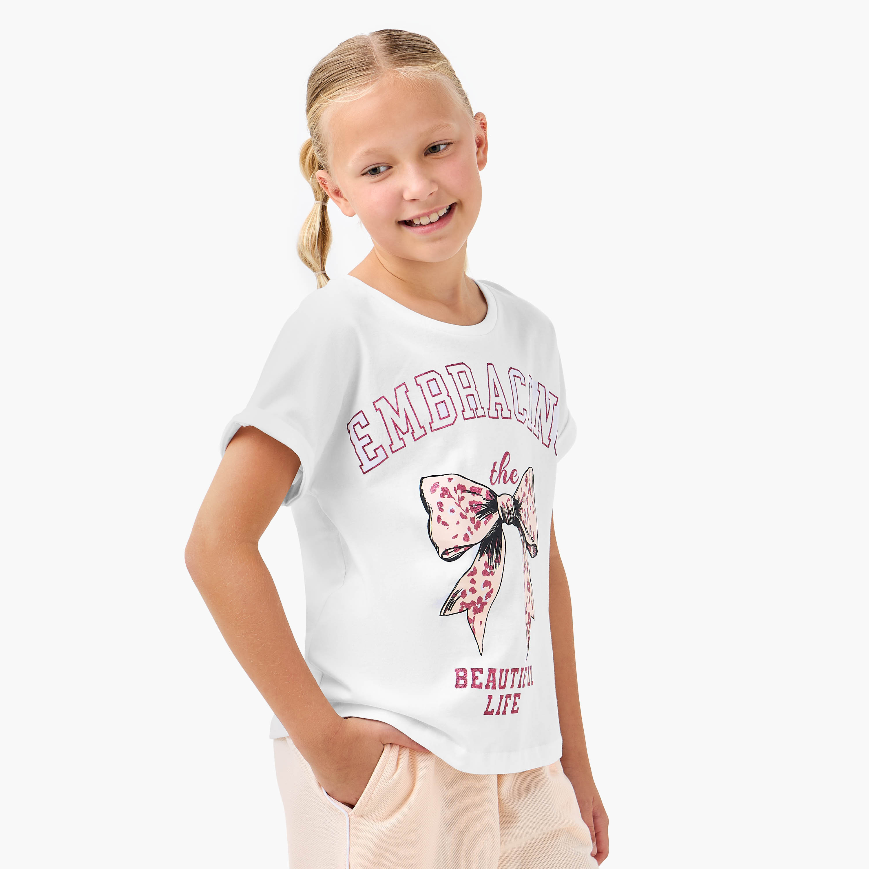 Juniors Printed T-shirt and Wide Leg Pants Set-girls-clothing-setsandcoords-image-2