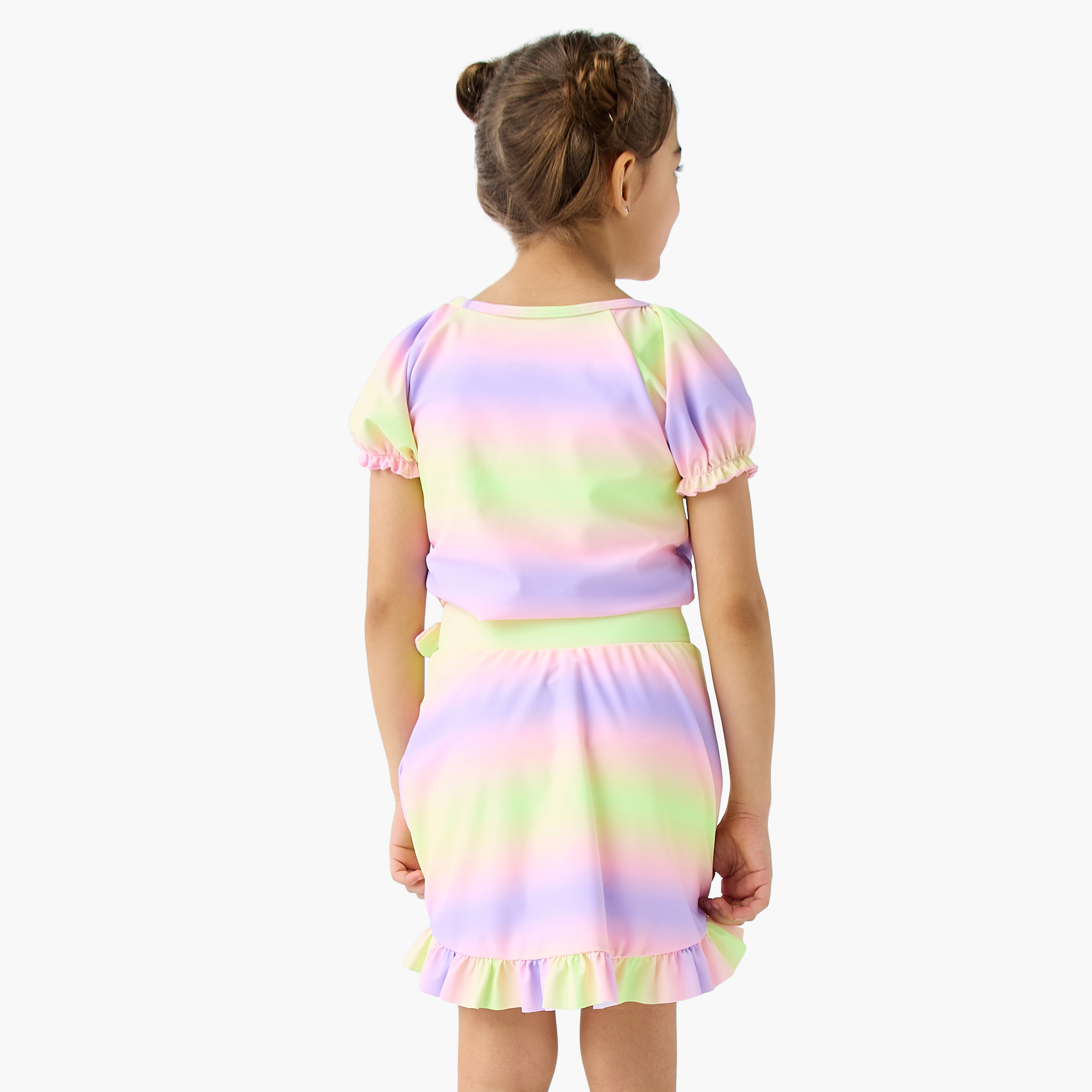 Juniors Tie-Dye Print Swimsuit with Short Sleeves-sports-gear-swimming-girl-image-2
