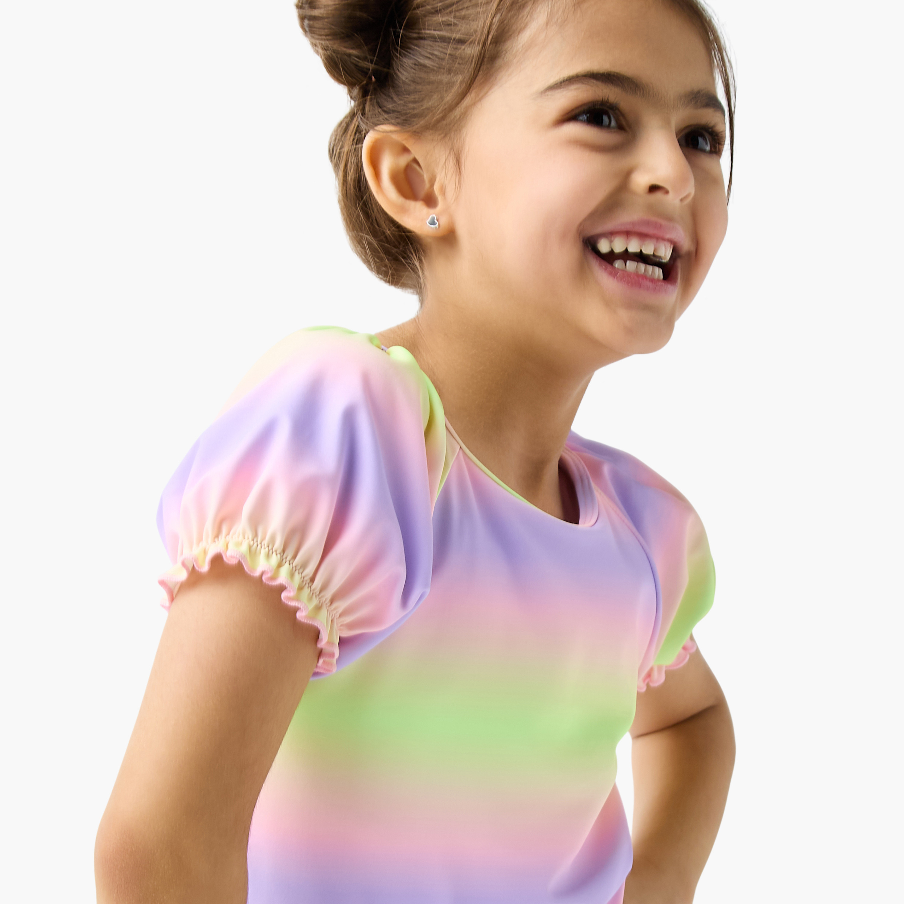 Juniors Tie-Dye Print Swimsuit with Short Sleeves-sports-gear-swimming-girl-image-5