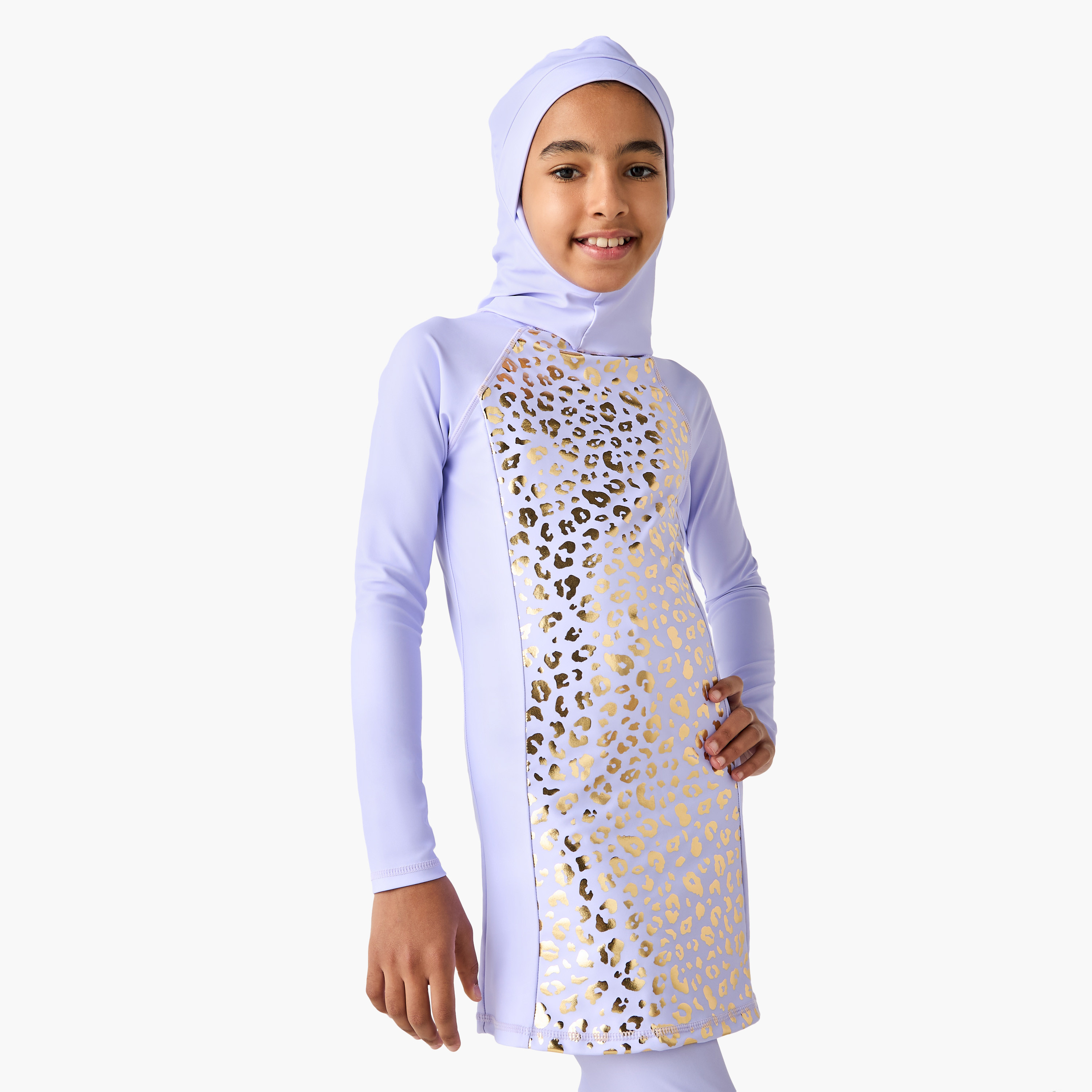 بوركيني بأكمام طويلة وطبعات رقائق من جونيورز-girls-clothing-sportswear-swimwear-image-6