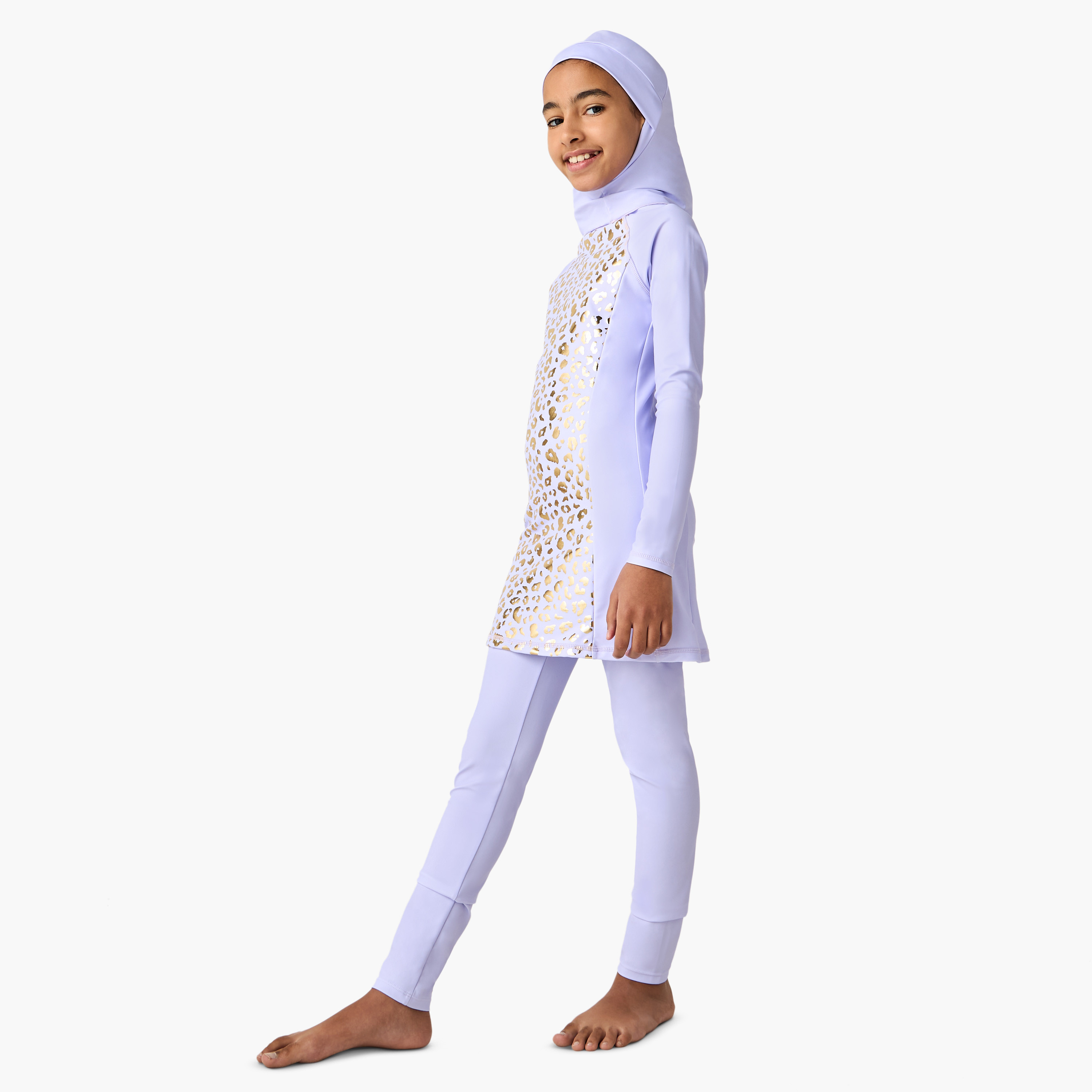 بوركيني بأكمام طويلة وطبعات رقائق من جونيورز-girls-clothing-sportswear-swimwear-image-1