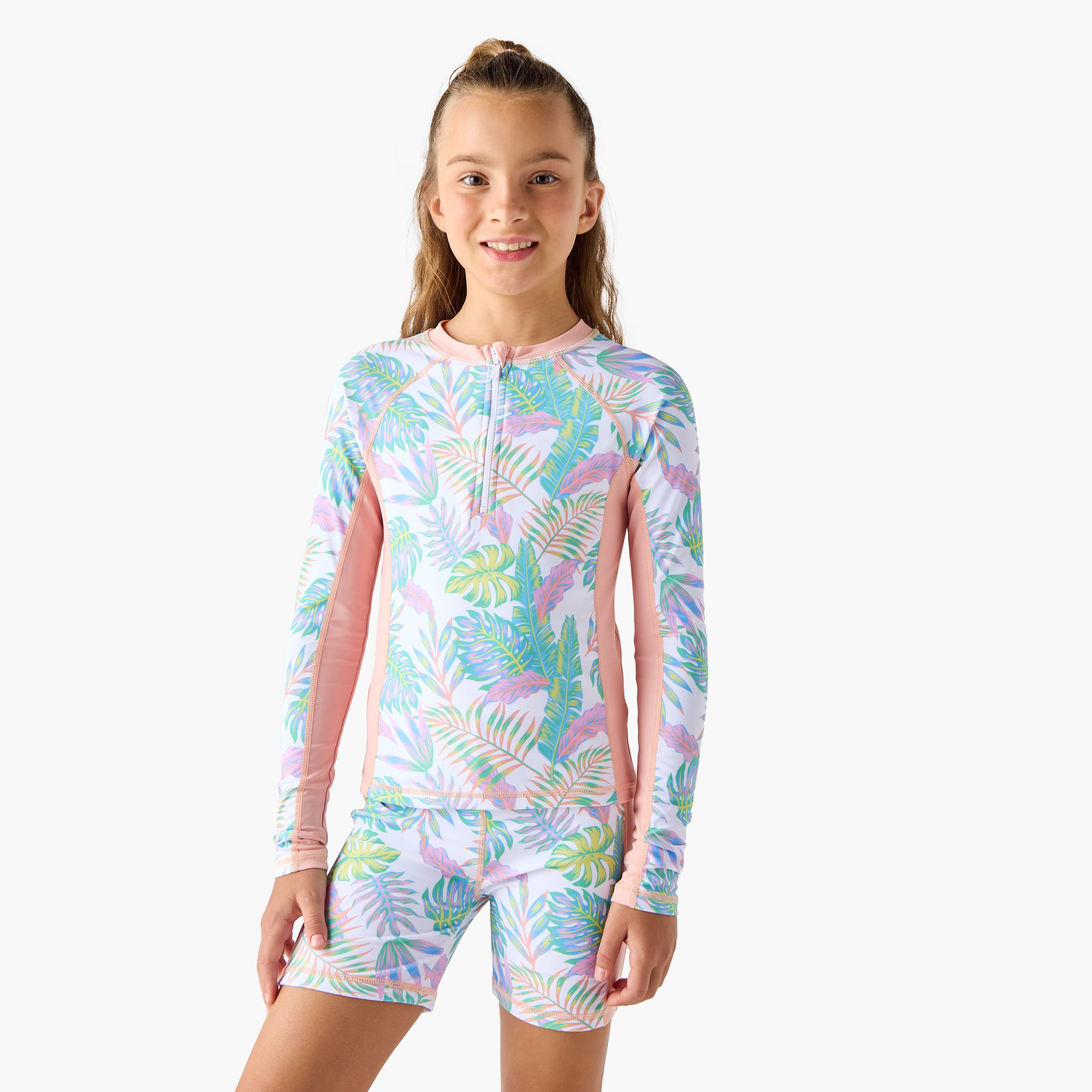 طقم شورت وتيشيرت بطبعات زهرية من جونيورز-girls-clothing-sportswear-swimwear-image-7