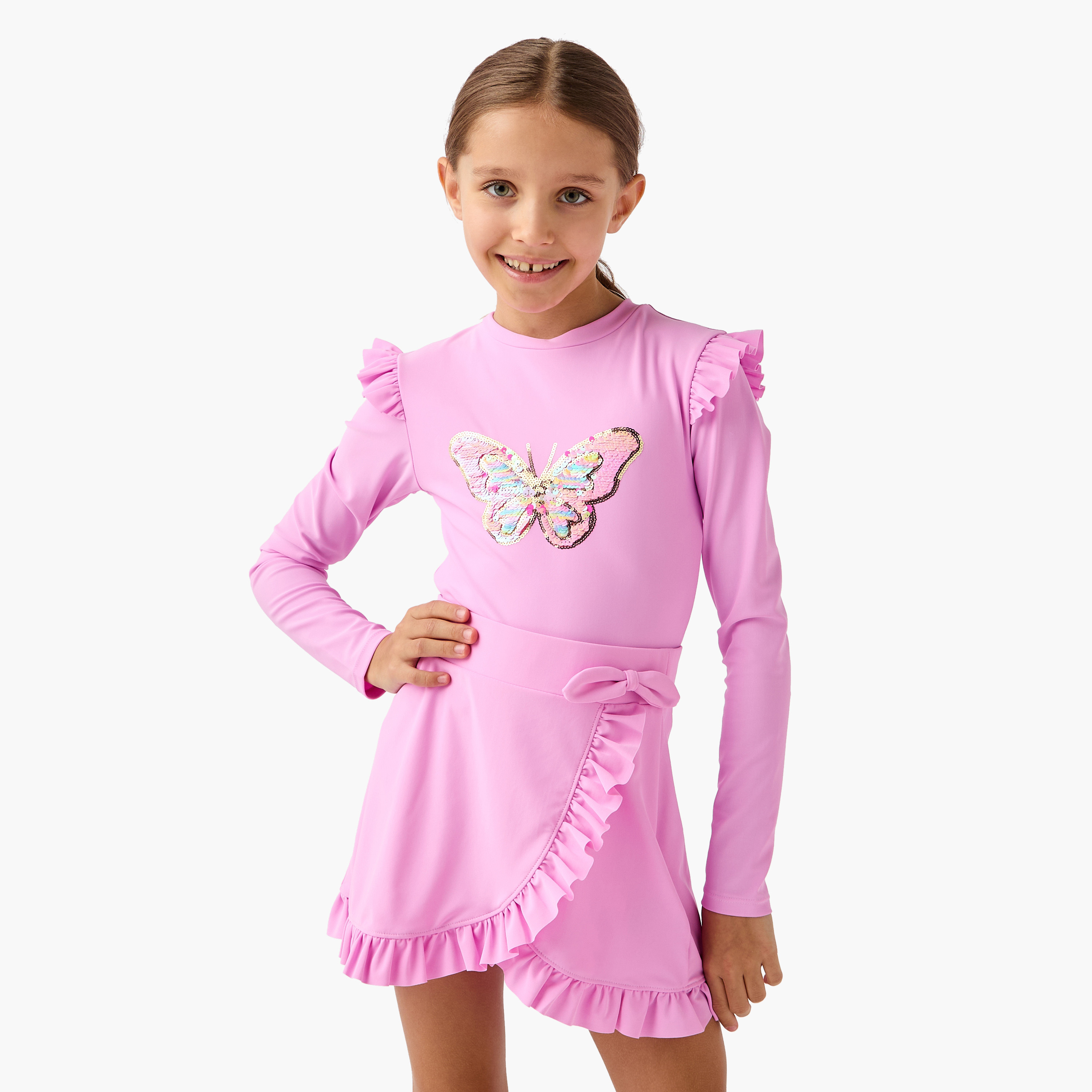Juniors Butterfly Embellished Swimsuit with Skirt-girls-clothing-sportswear-swimwear-image-2