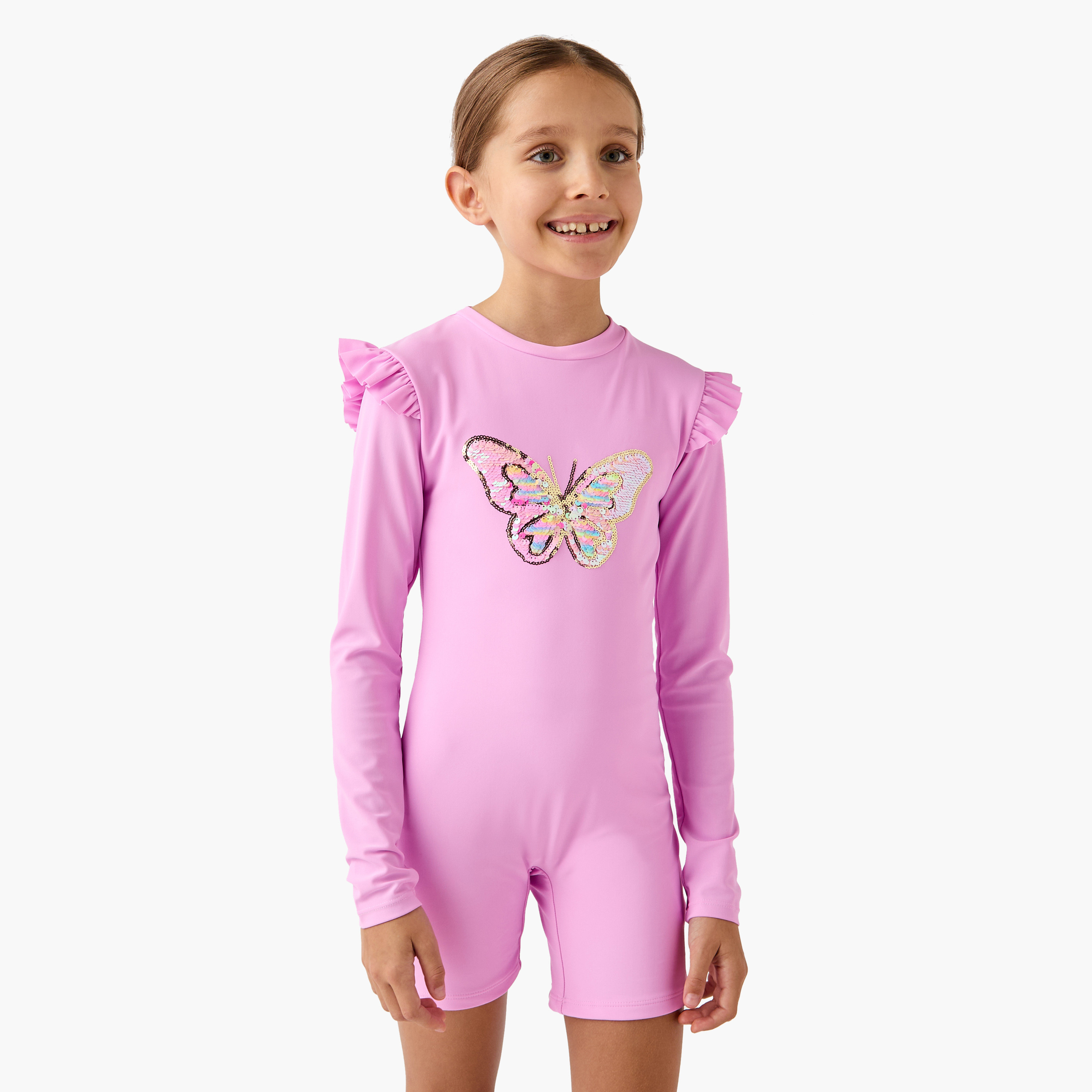 Juniors Butterfly Embellished Swimsuit with Skirt-girls-clothing-sportswear-swimwear-image-5