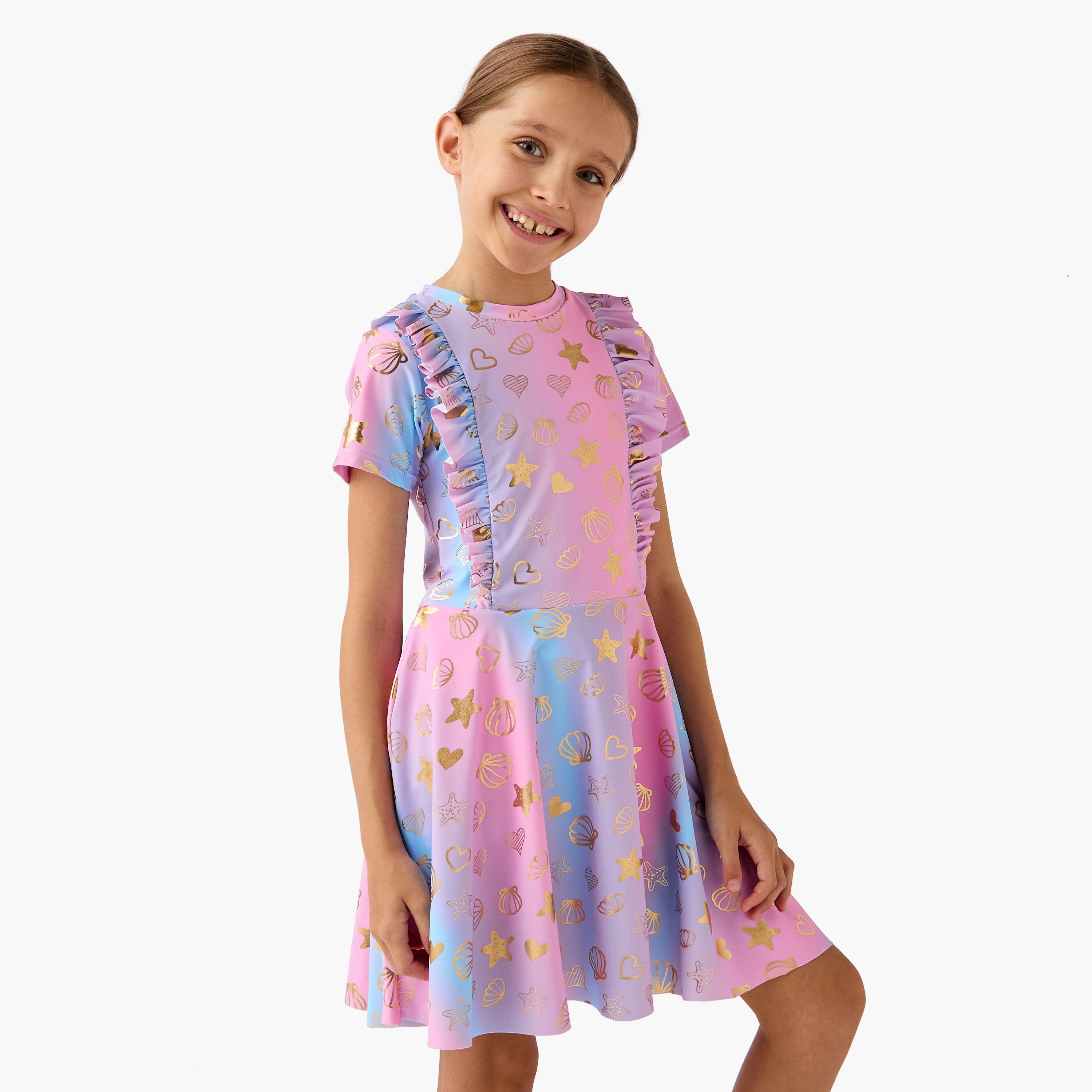 Juniors Printed Swimsuit Dress with Ruffle Detail-girls-clothing-sportswear-swimwear-image-2
