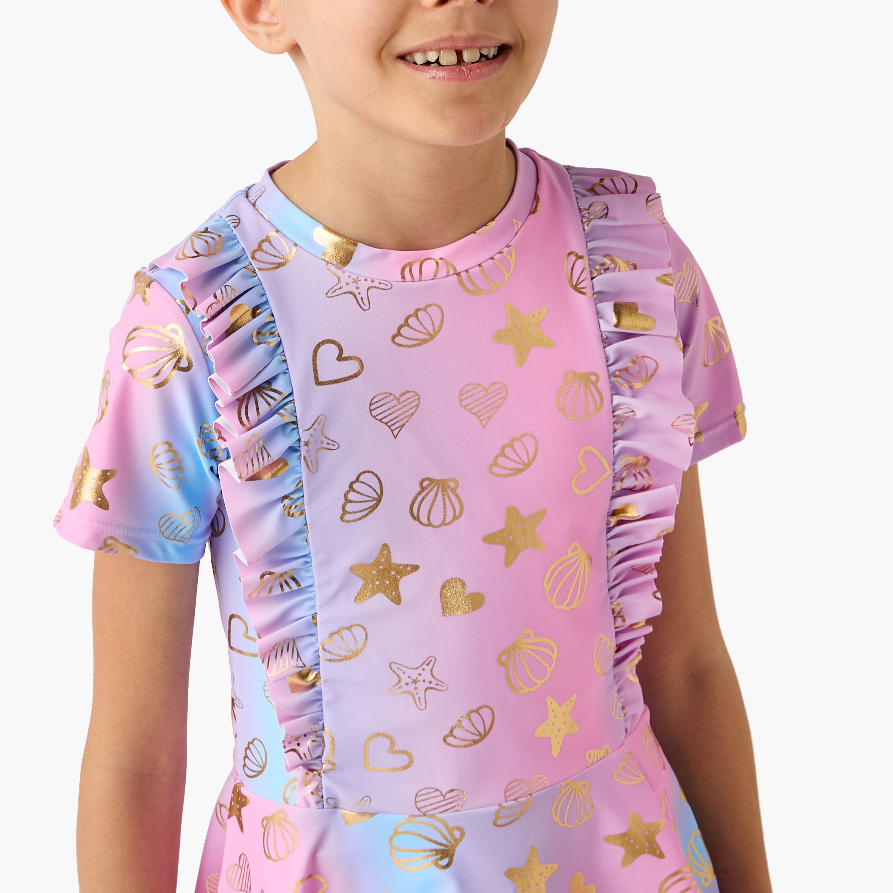 Juniors Printed Swimsuit Dress with Ruffle Detail-girls-clothing-sportswear-swimwear-image-5