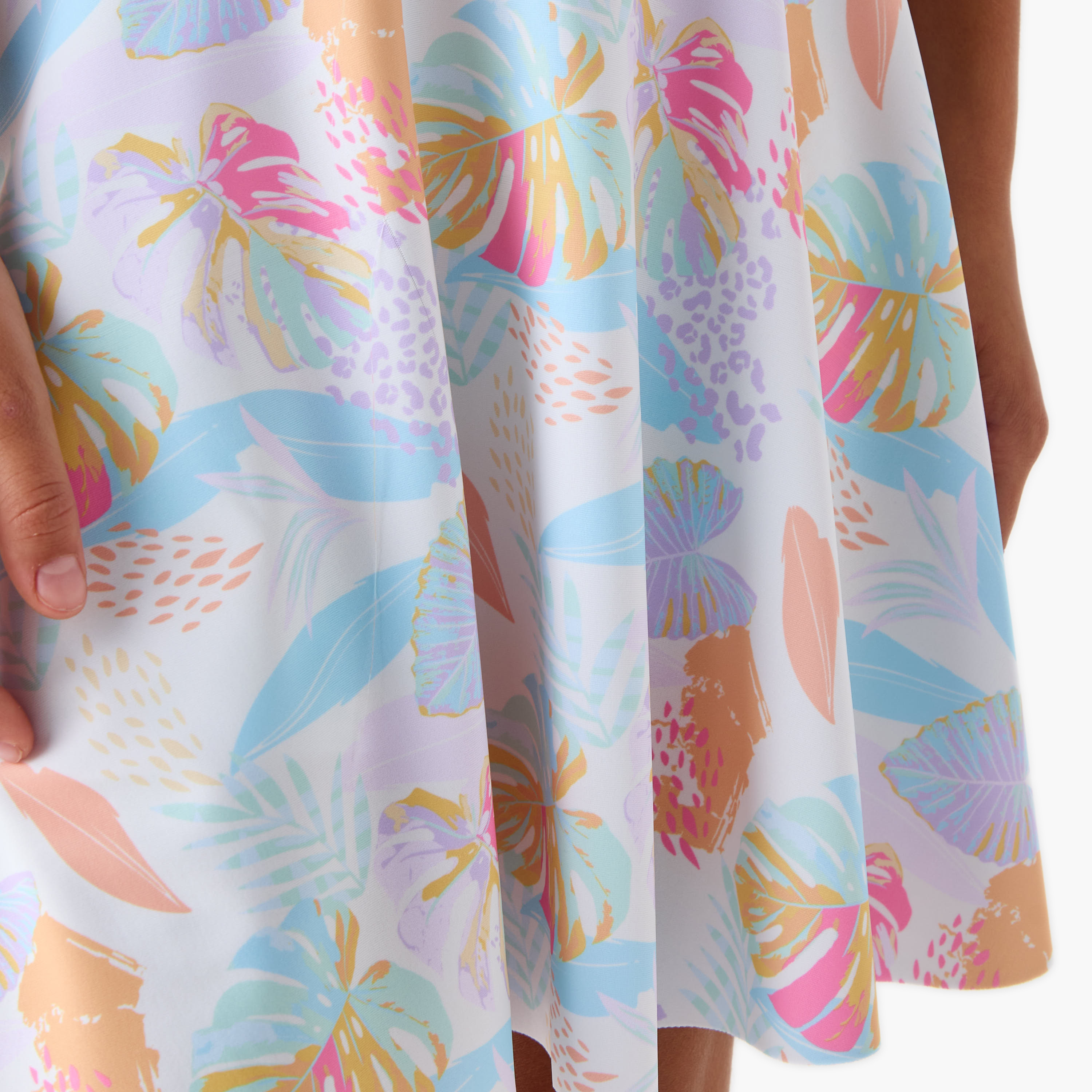 Juniors Floral Print Swimsuit with Flutter Sleeves and Matching Scrunchie-girls-clothing-sportswear-swimwear-image-4