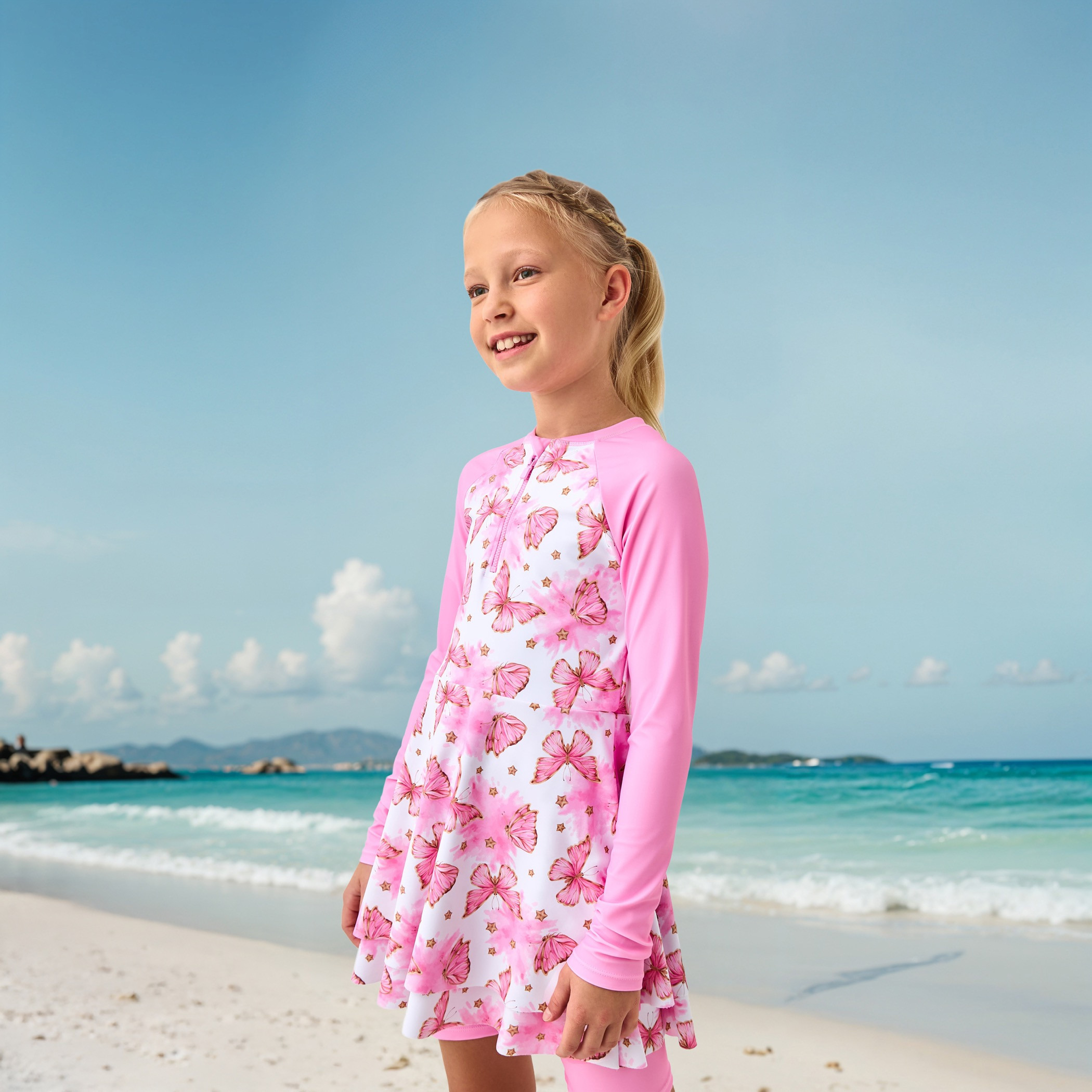 طقم فستان سباحة وشورت بطبعات فراشة من جونيورز-girls-clothing-sportswear-swimwear-image-5